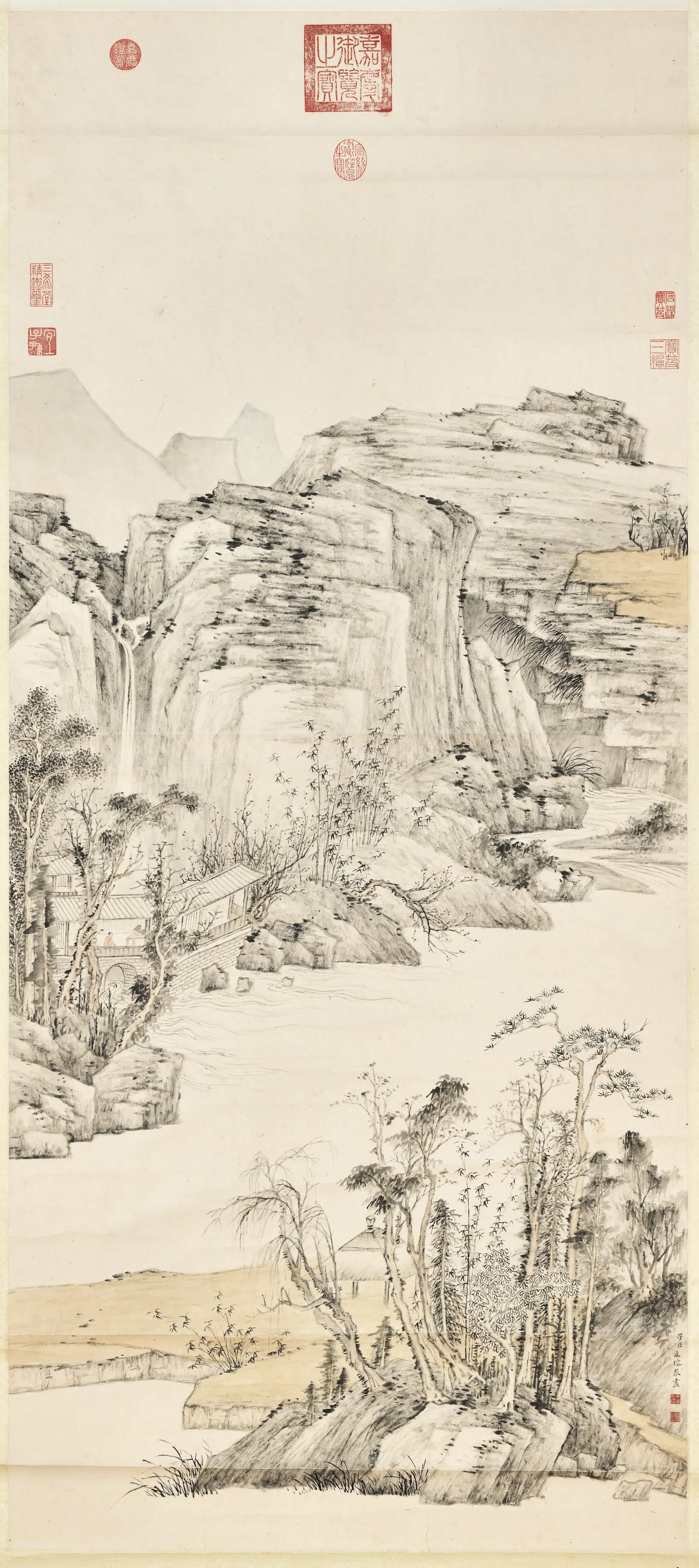 清代【爱新觉罗·永瑢】《画山水轴(仿黄子久笔意)》