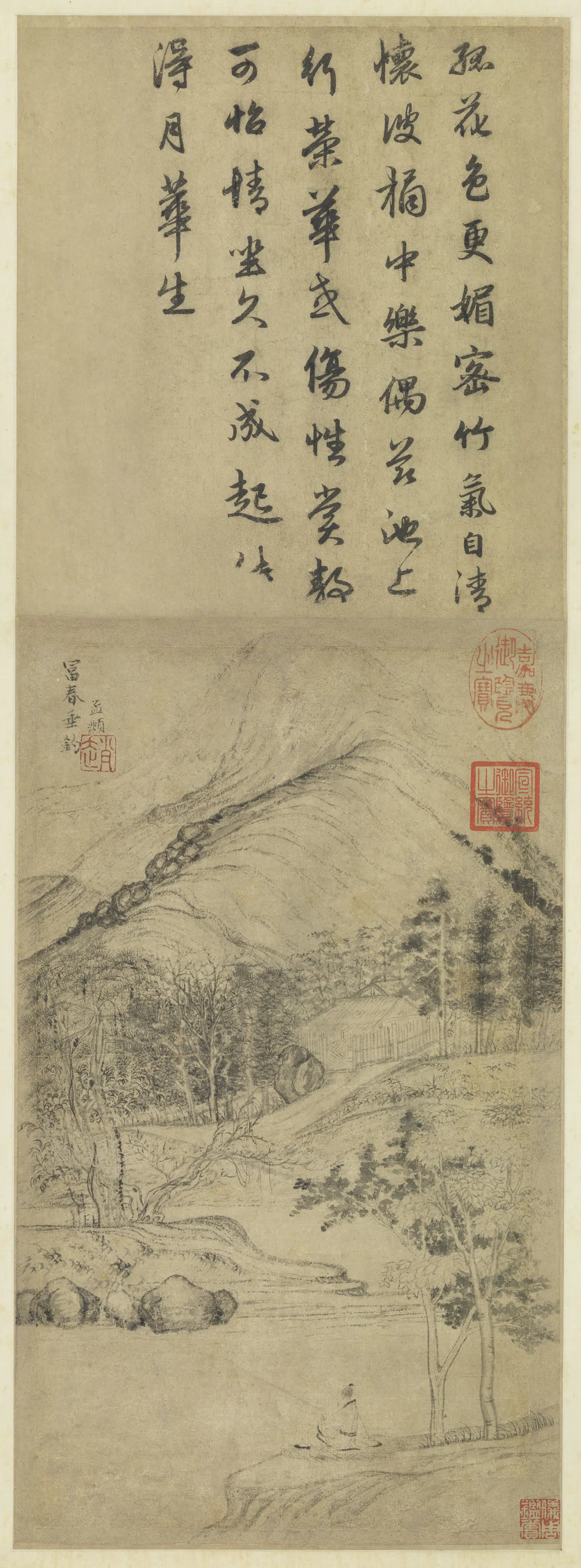 元朝【赵孟頫】《富春垂钓图轴》