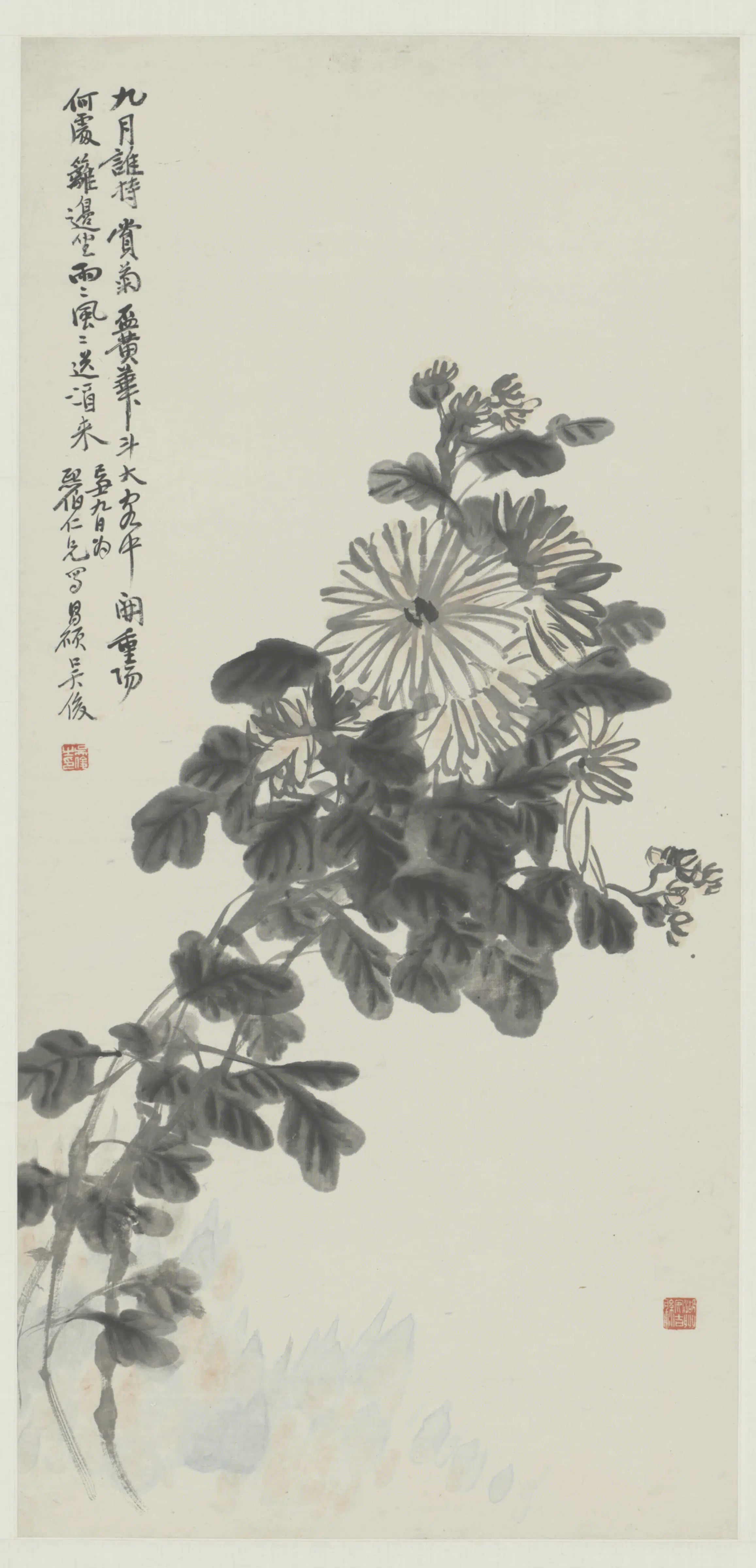 清代【吴俊卿】《菊花轴-3》 第1张