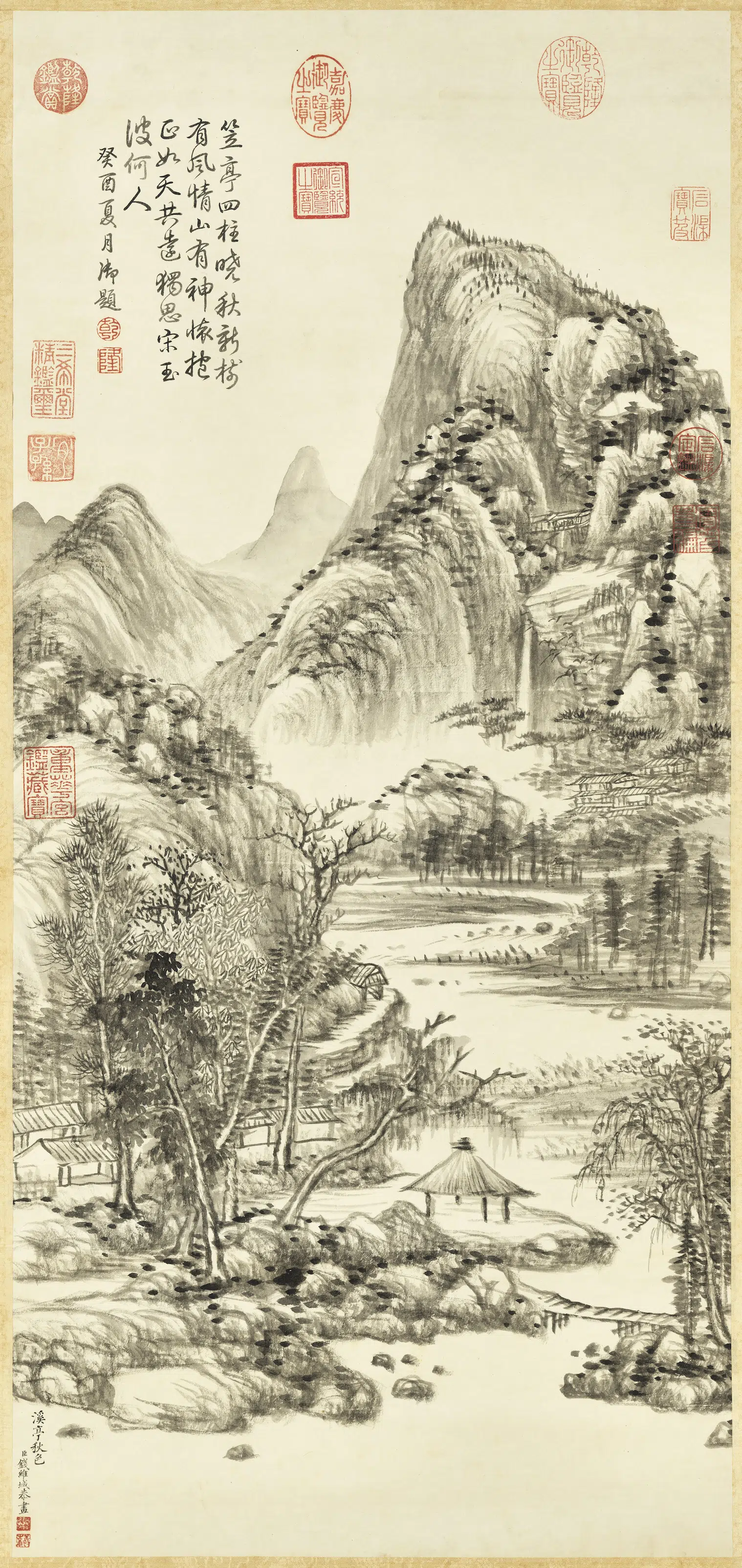 清代【钱维城】《溪亭秋色图轴》