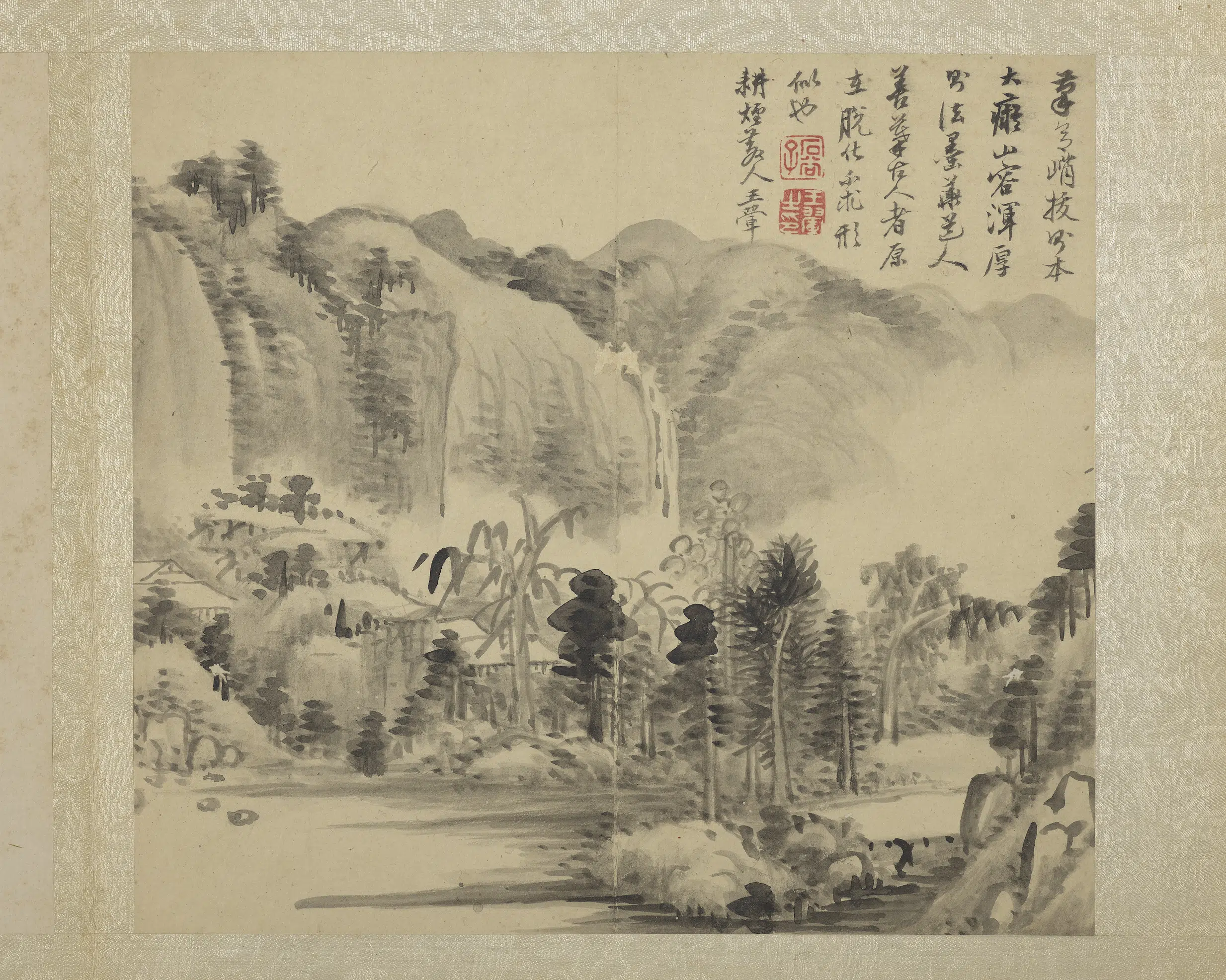 清代【恽寿平】《画山水册-茂林飞瀑》 第1张 清代【恽寿平】《画山水册-茂林飞瀑》 第1张