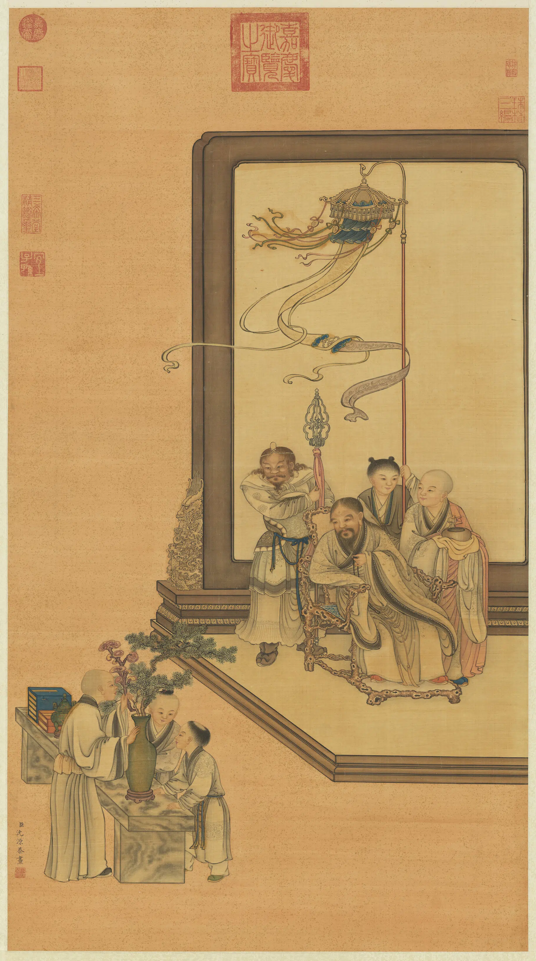 清代【沈源】《画献芝图轴》