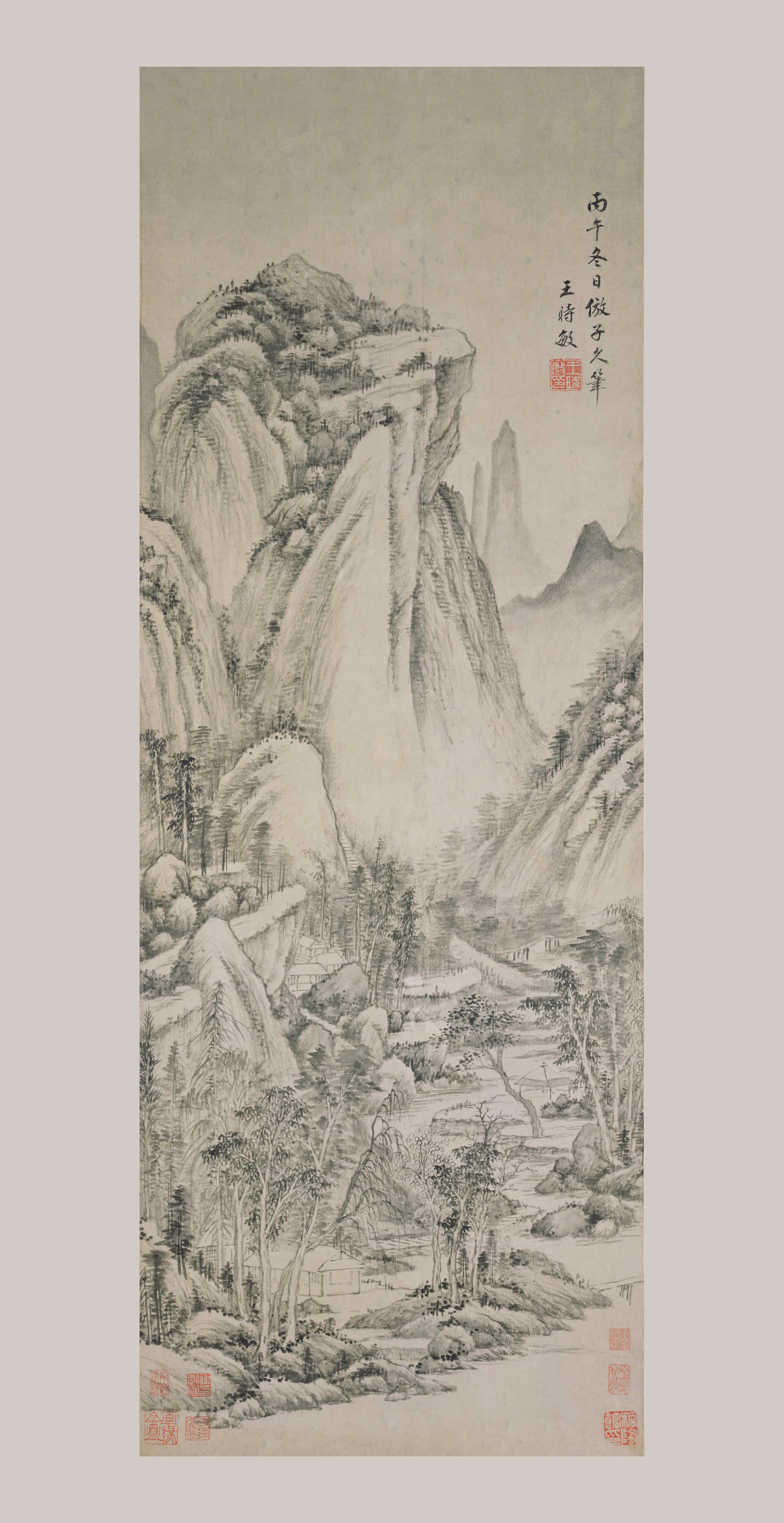 清代【王时敏】《仿子久山水轴》