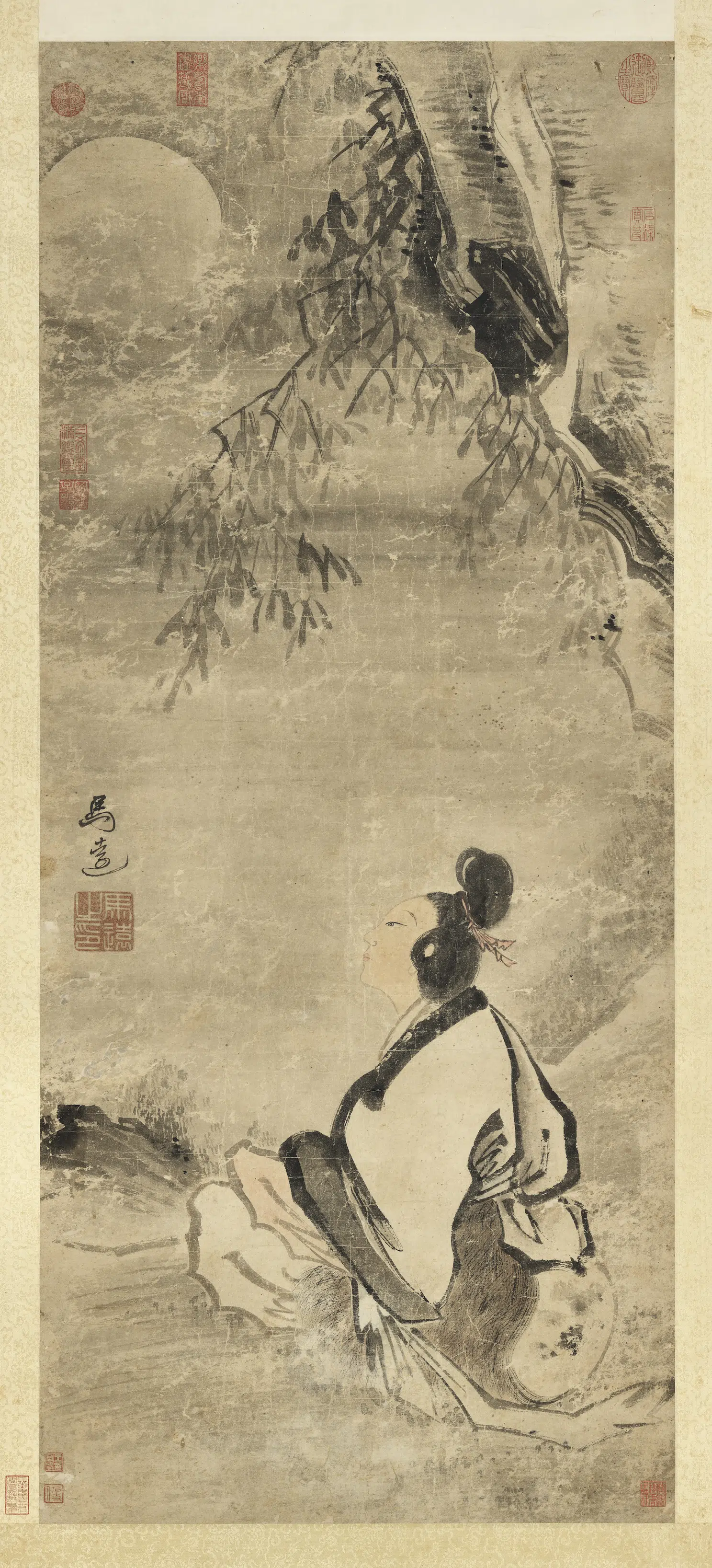 南宋【马远】《仙岩坐月图轴》