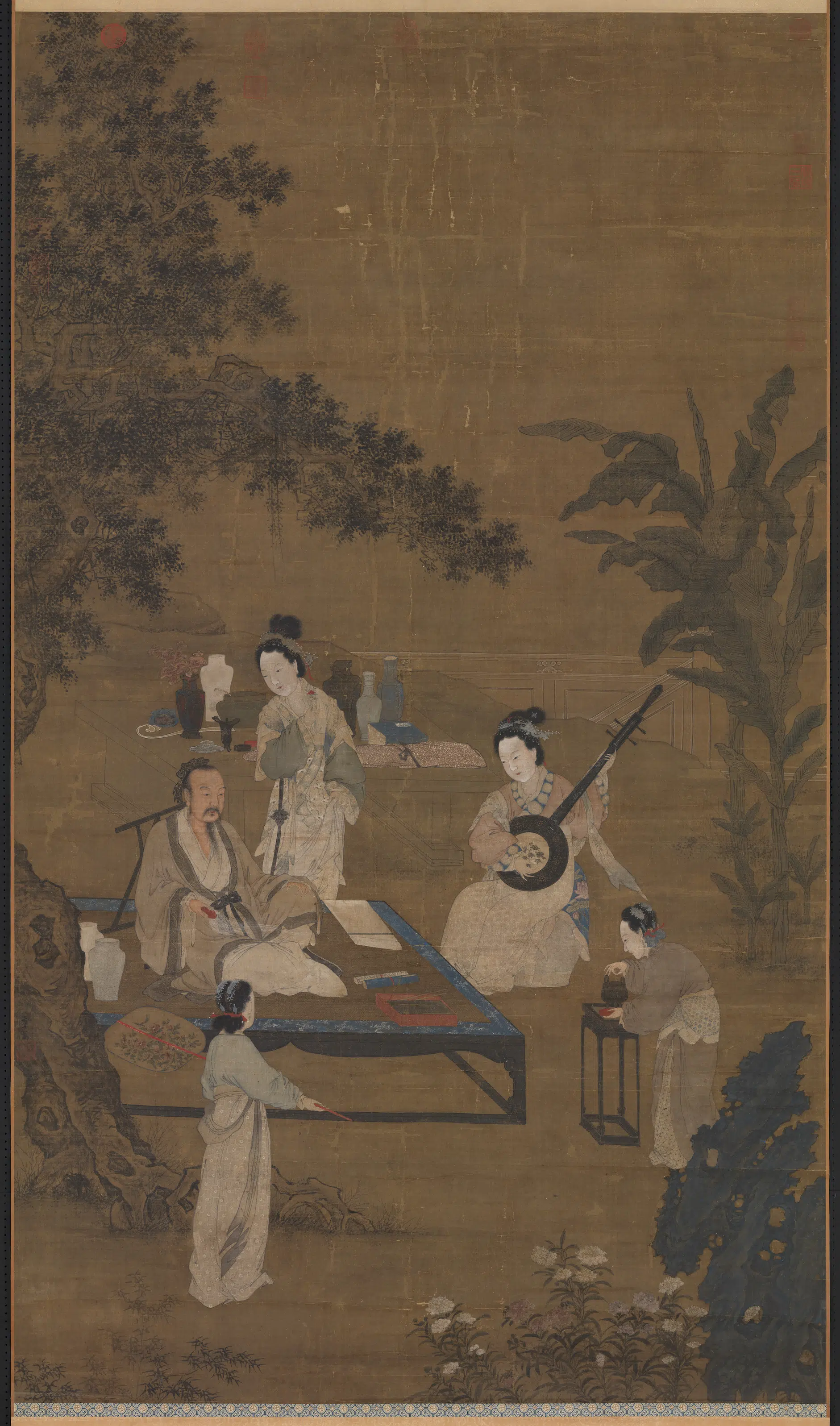 南宋【李嵩】《听阮图轴》