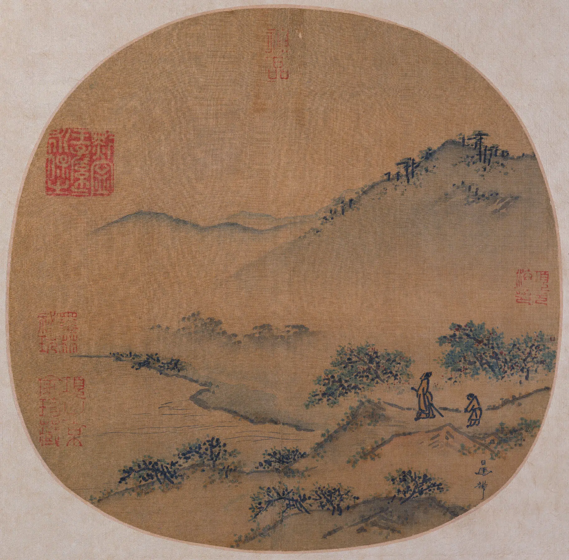 南宋【马麟】《郊园曳杖图纨扇页》 第1张