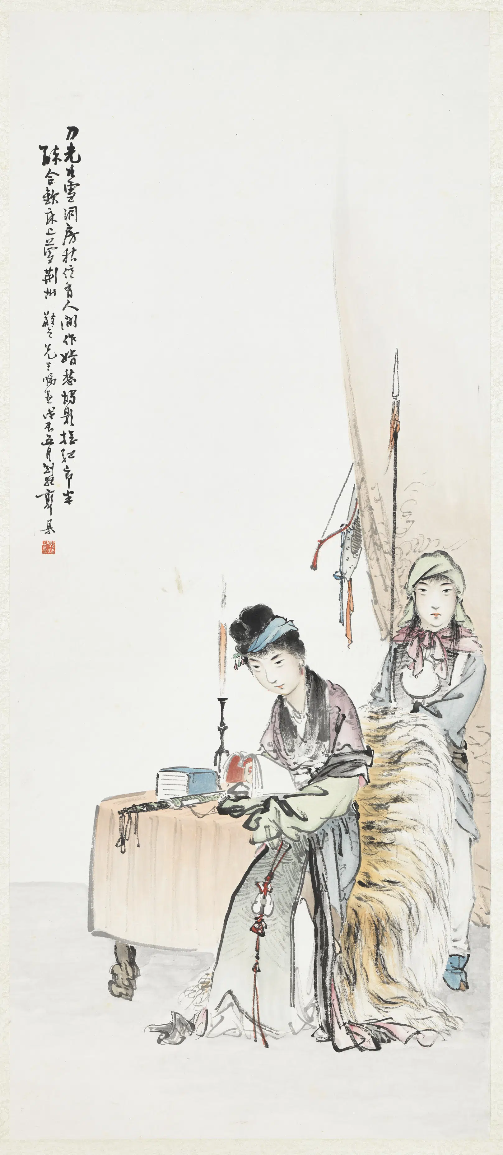 民国【郭梁】《秉烛待旦图轴》