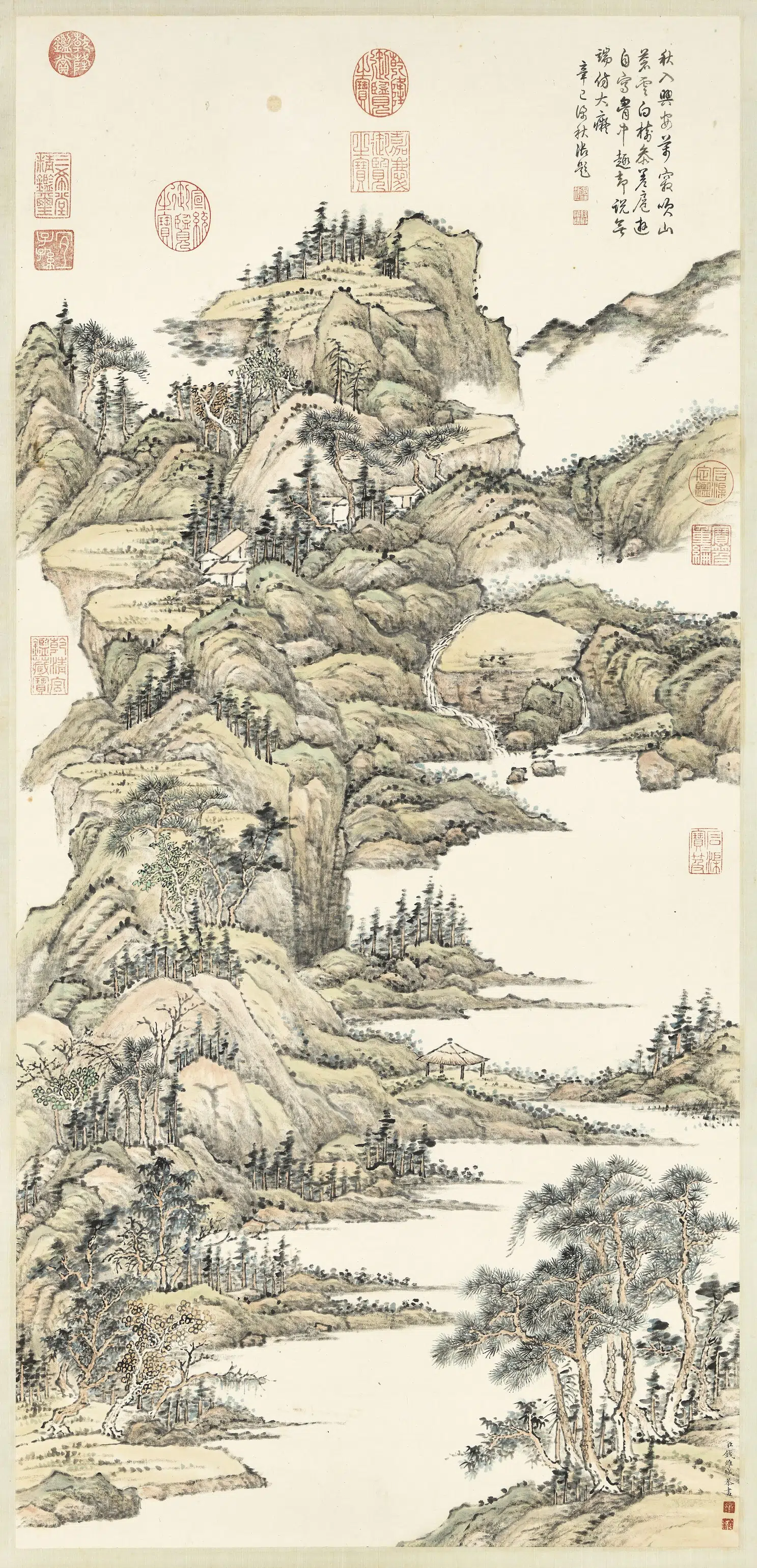 元【黄公望】《清_钱维城_仿黄公望仿秋山图》