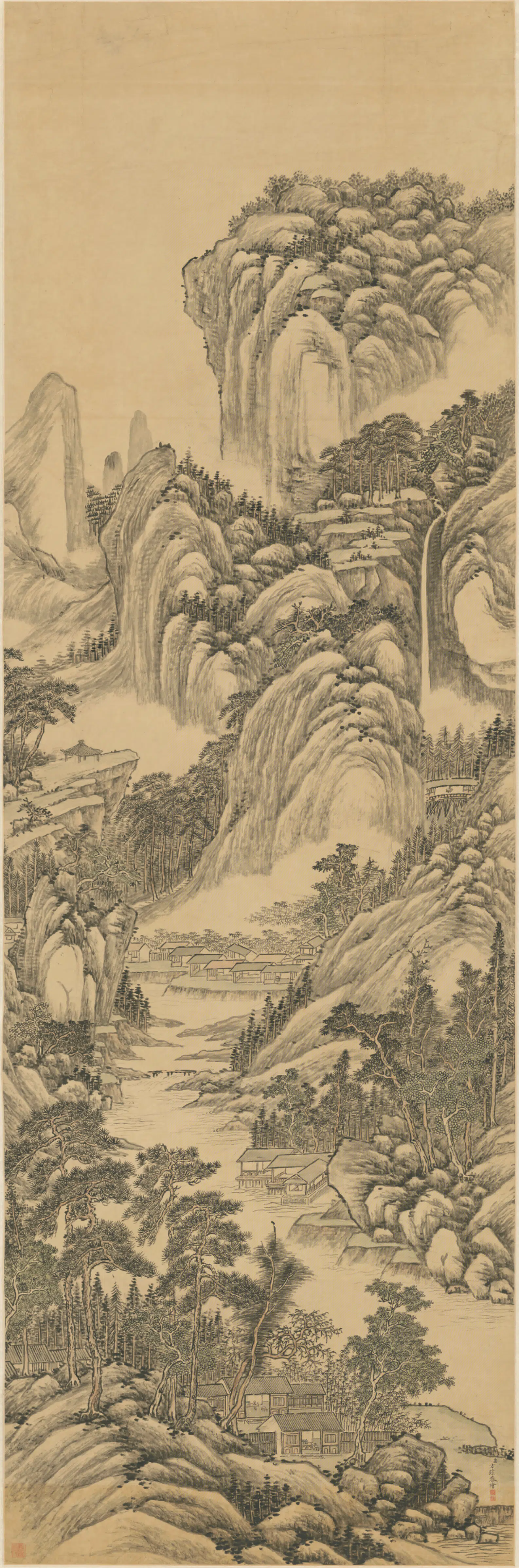 清代【方琮】《林壑幽居图轴》