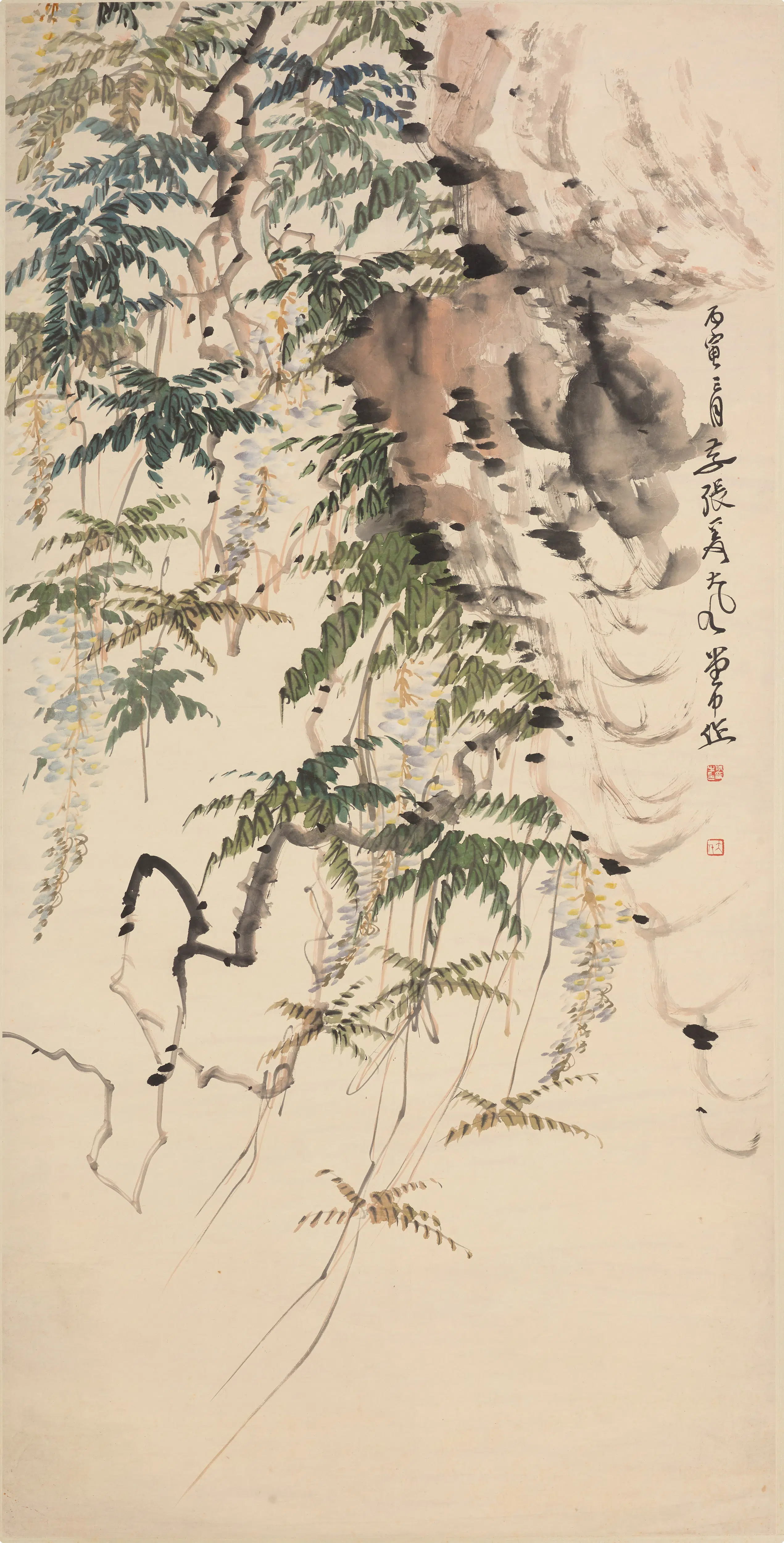 近现代【张大千】《紫藤花图轴》 第1张