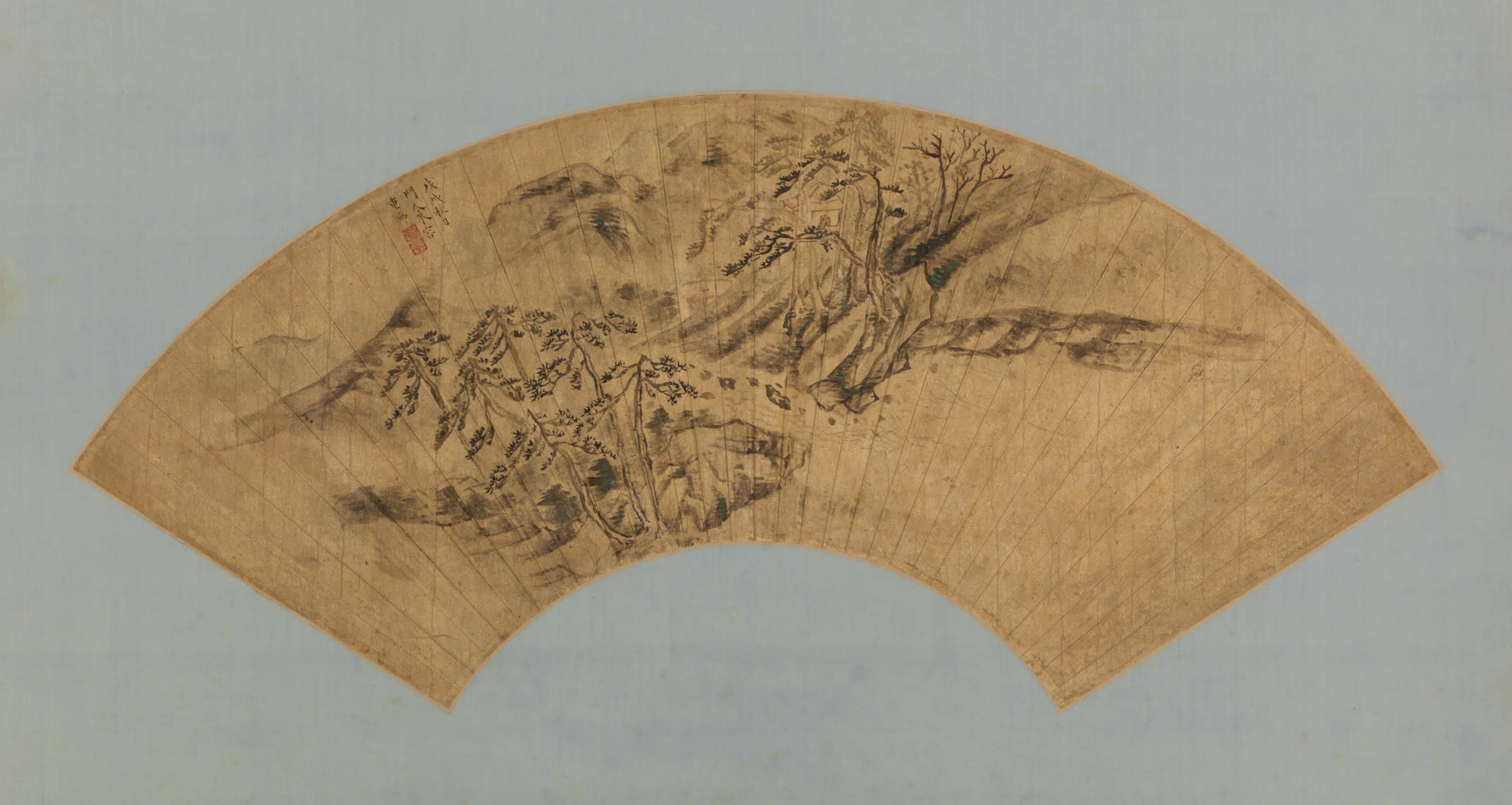 明朝【朱容重】《山水扇》 第1张