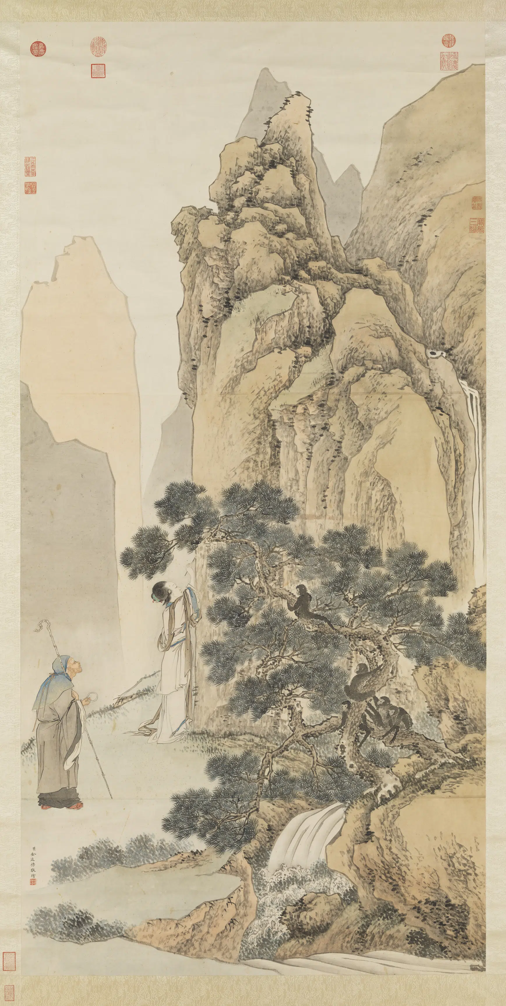 清代【金廷标】《画归猿洞故事图轴》