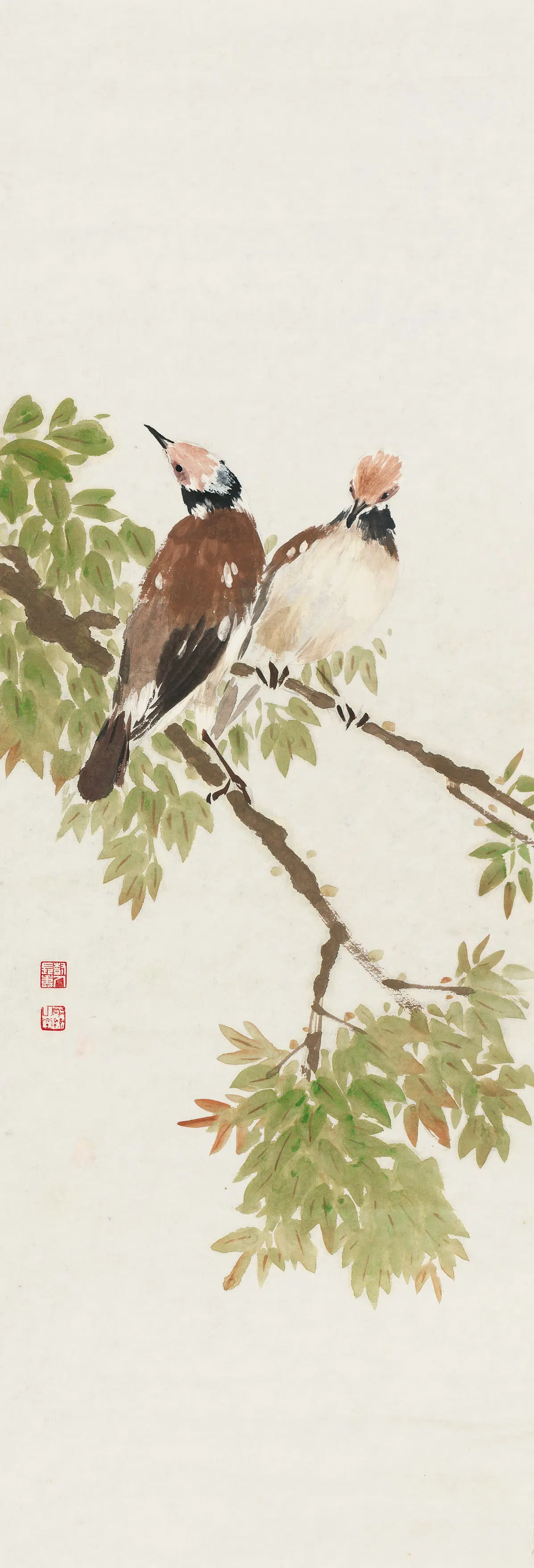 近代【陈树人】《新绿山鸟轴》