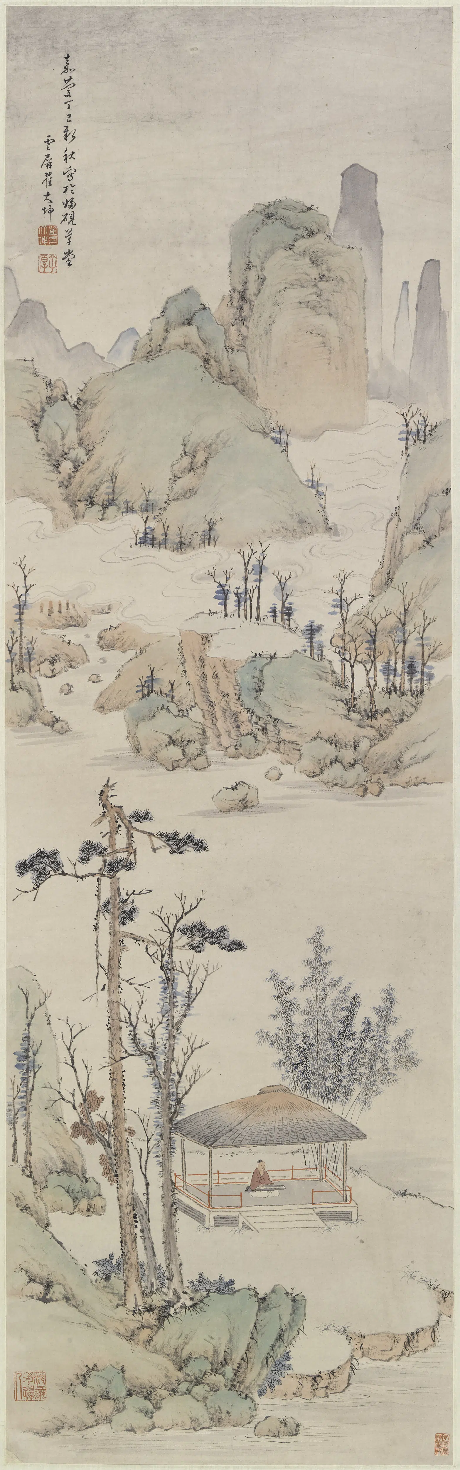 清代【翟（瞿）大坤】《浅绛山水轴》