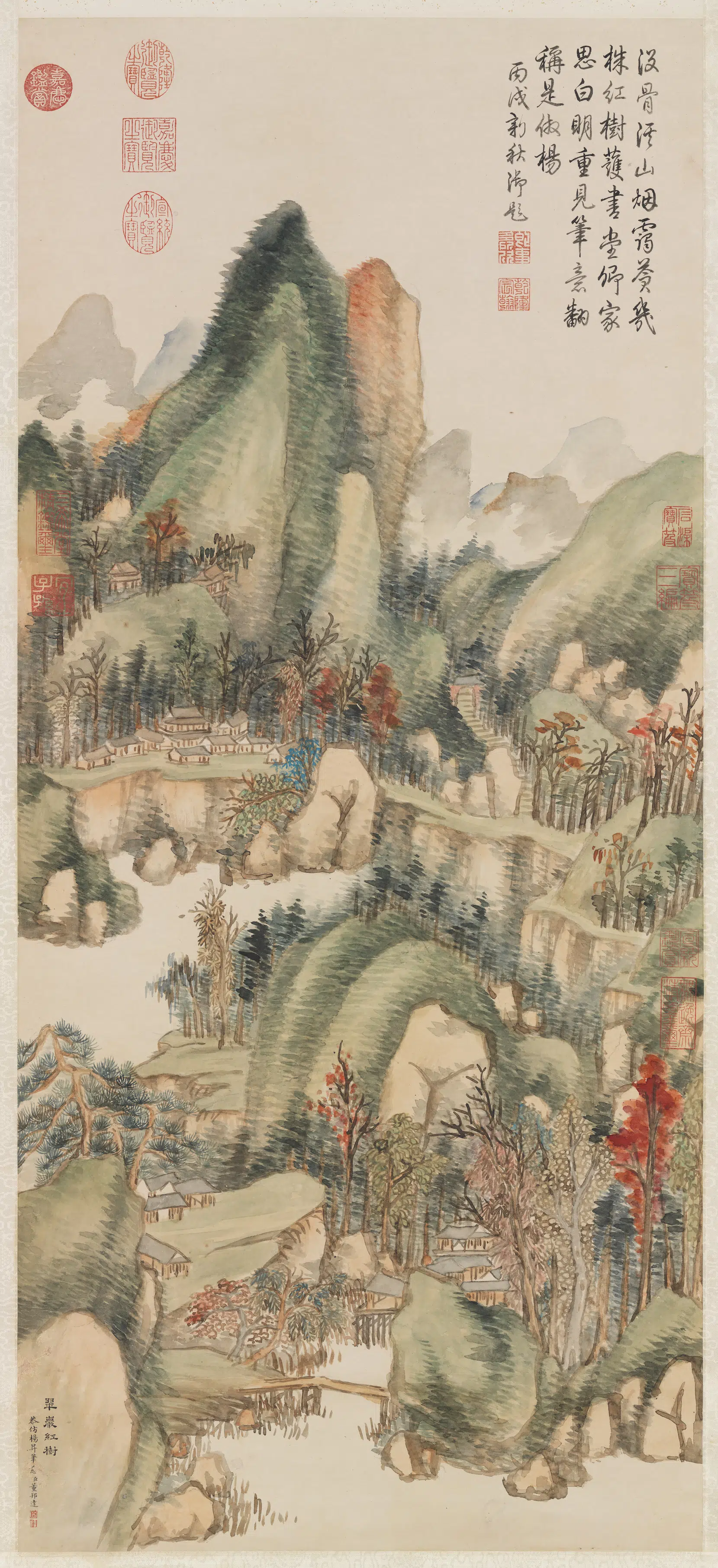 清代【董邦达】《翠岩红树御题图轴》 第1张
