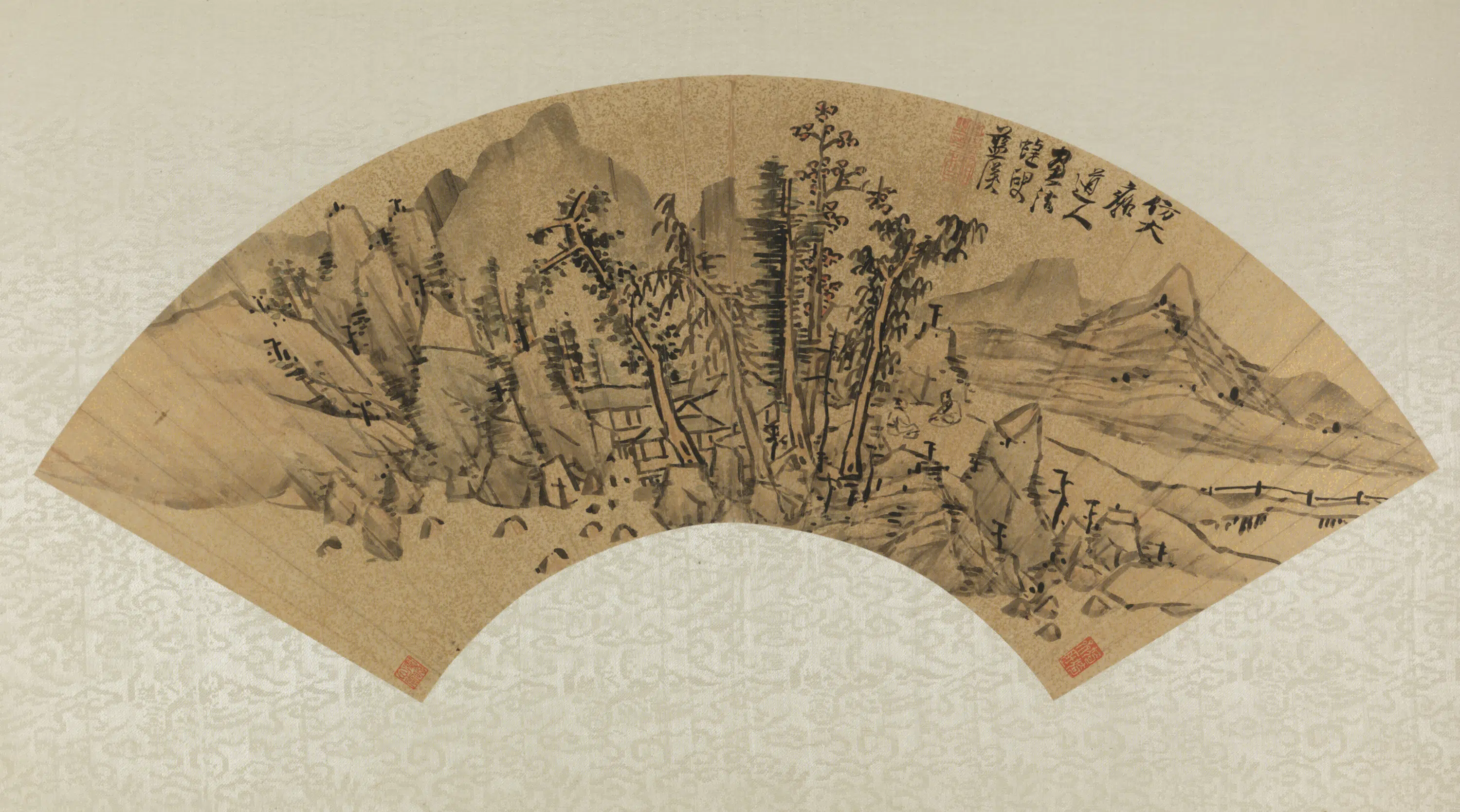 元朝【黄公望】《蓝瑛仿黄公望山水扇页-3》