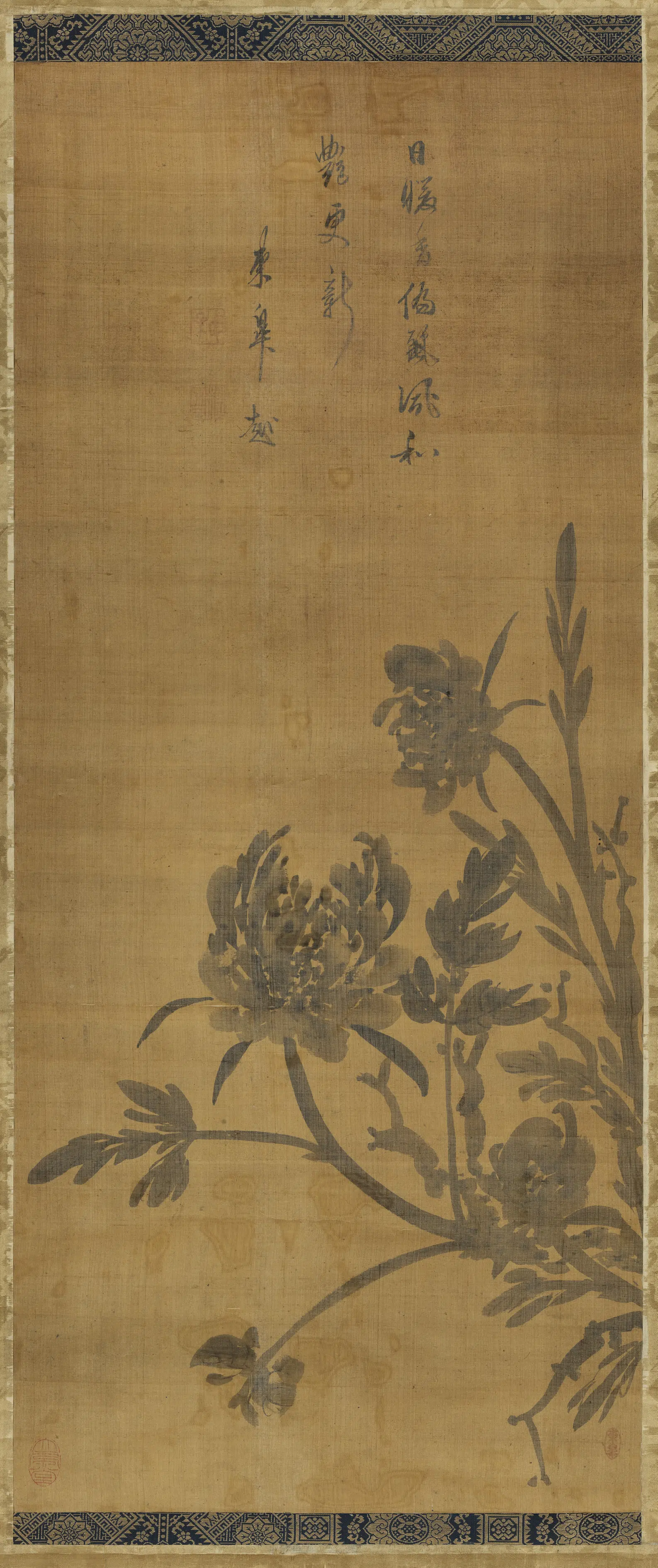 清代【蒋兴俦（东皋心越）】《画牡丹图轴》