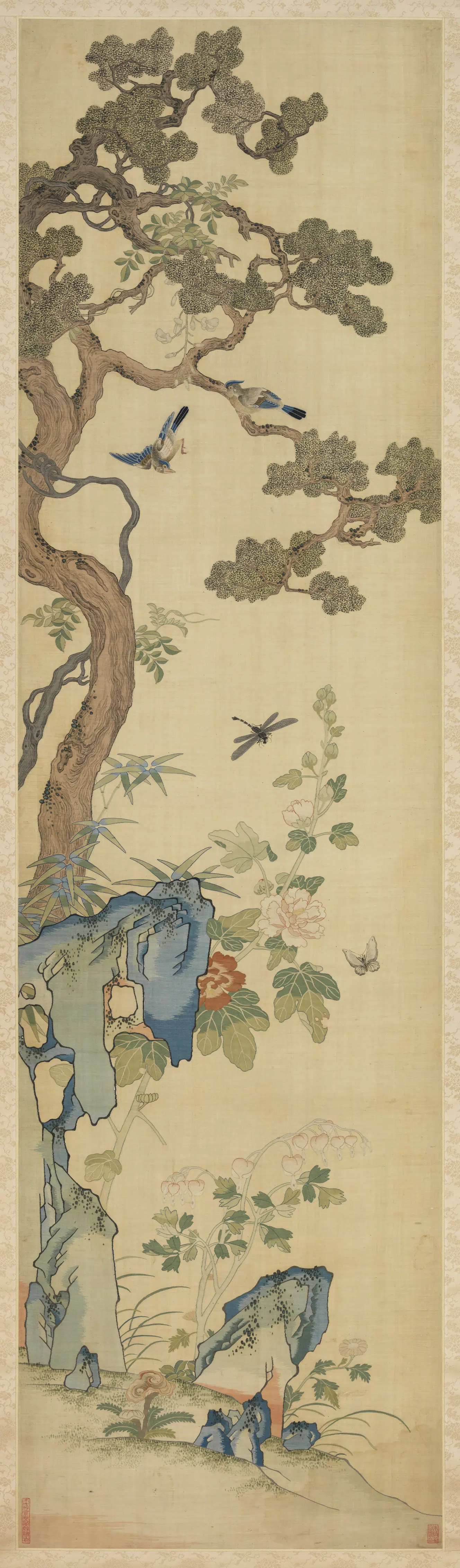 清代【爱新觉罗弘历-乾隆-清高宗】《乾隆缂丝花鸟宫屏图轴-2》