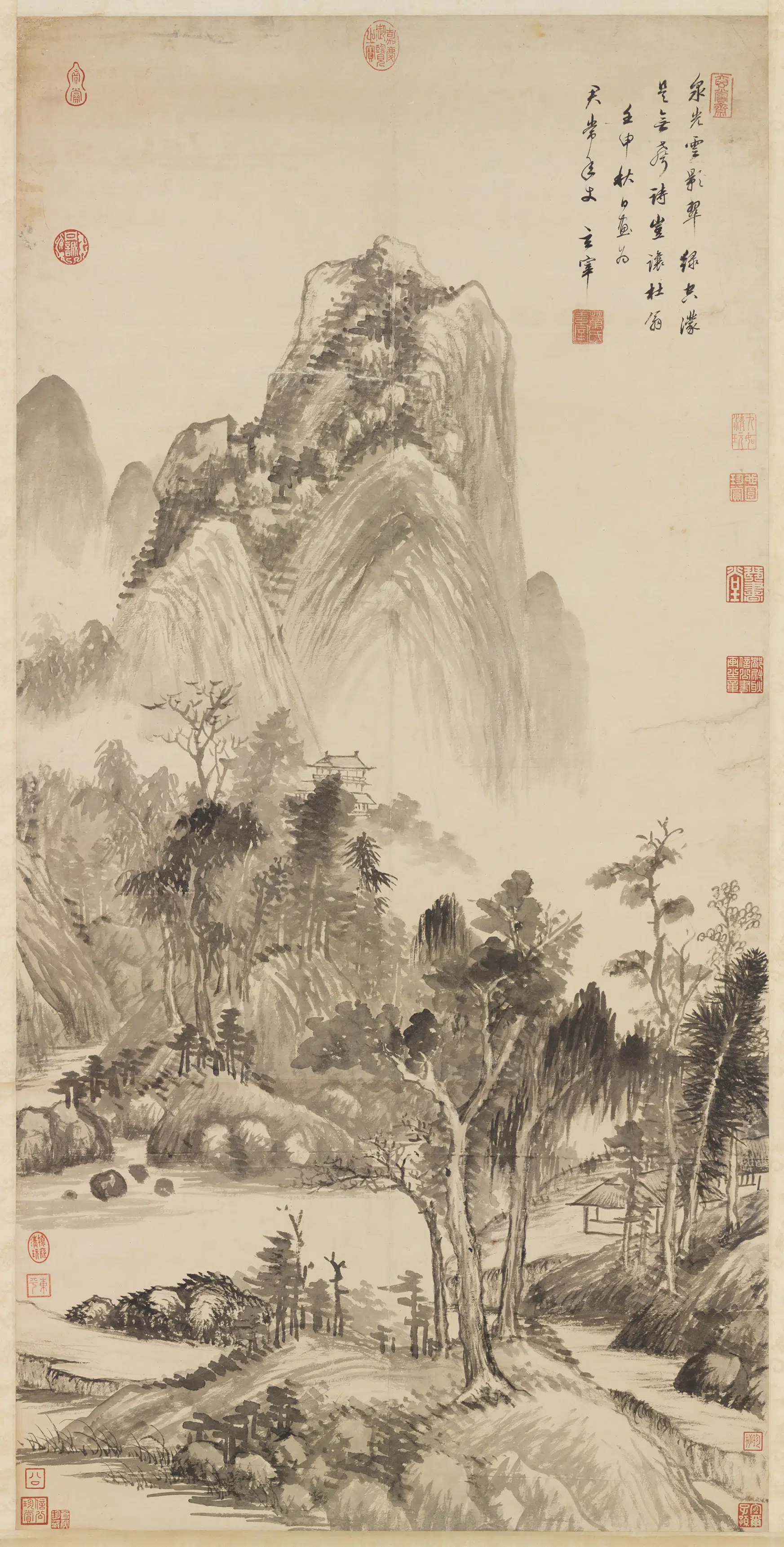 明代【董其昌】《泉光云影图轴》