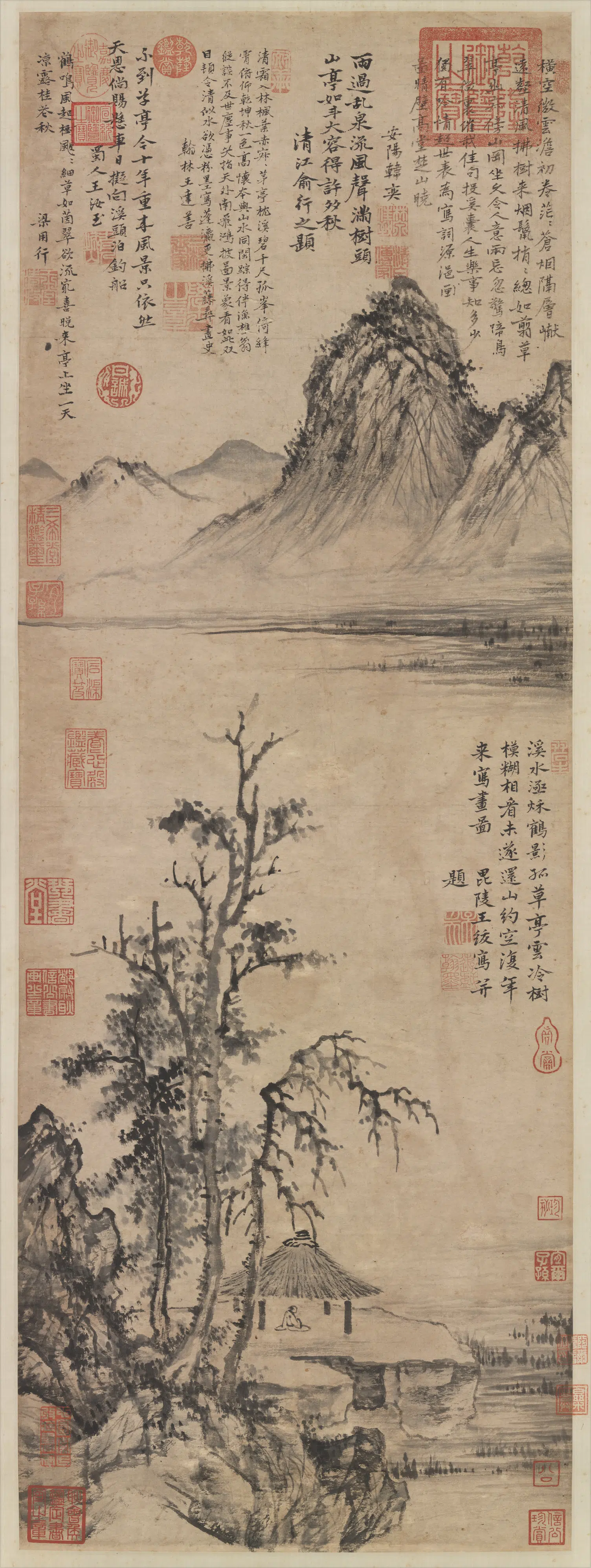 明朝【王绂】《草亭烟树图轴》
