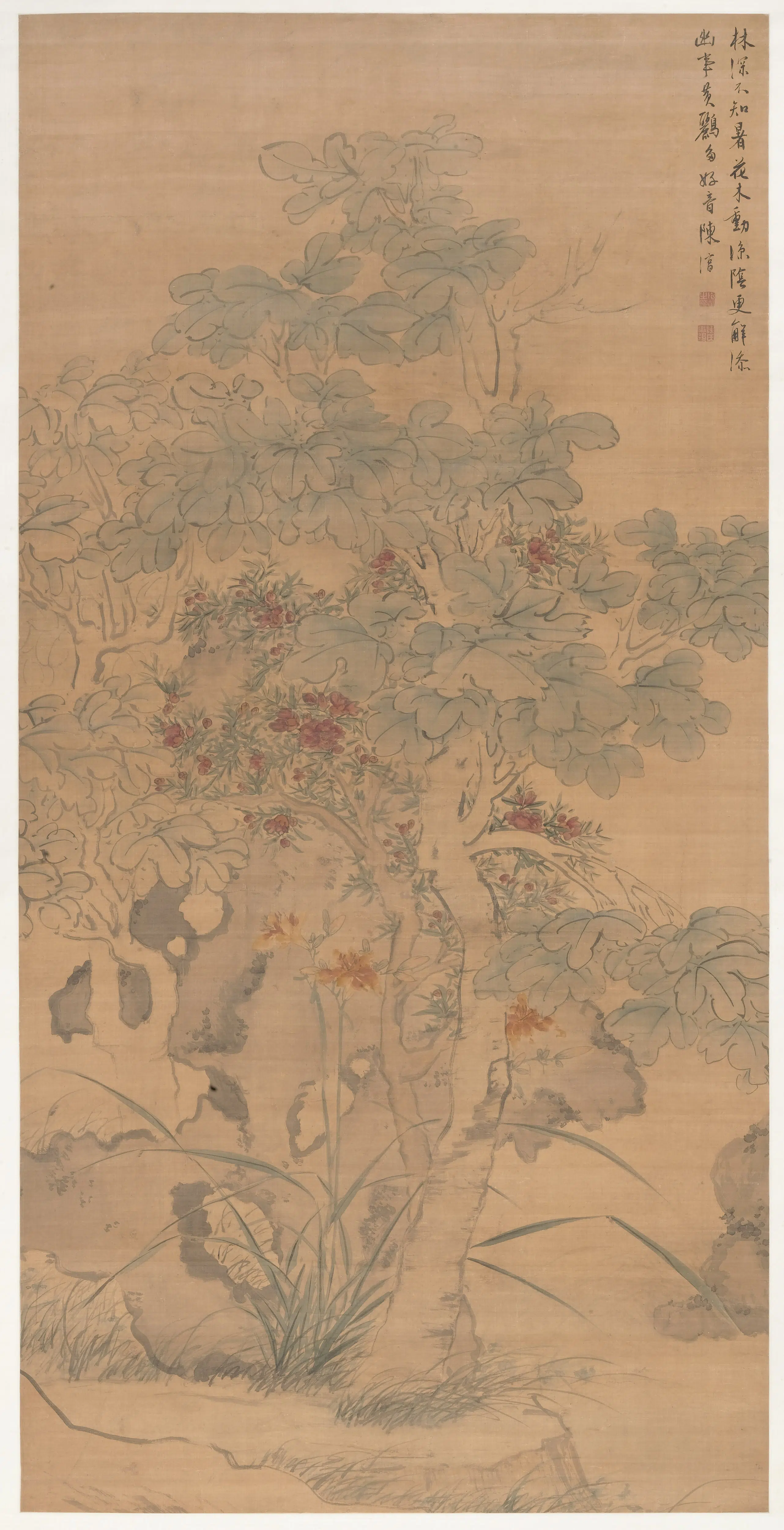 明朝【陈淳（道复）】《梧桐榴花图轴》