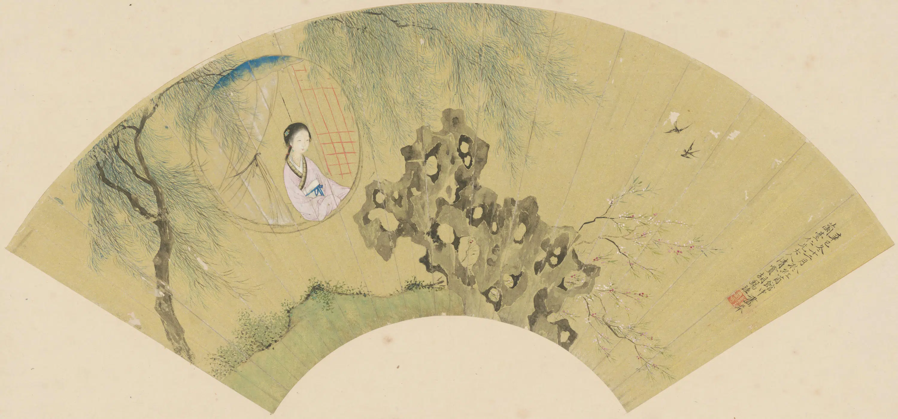 清代【胡锡珪】《仕女扇》