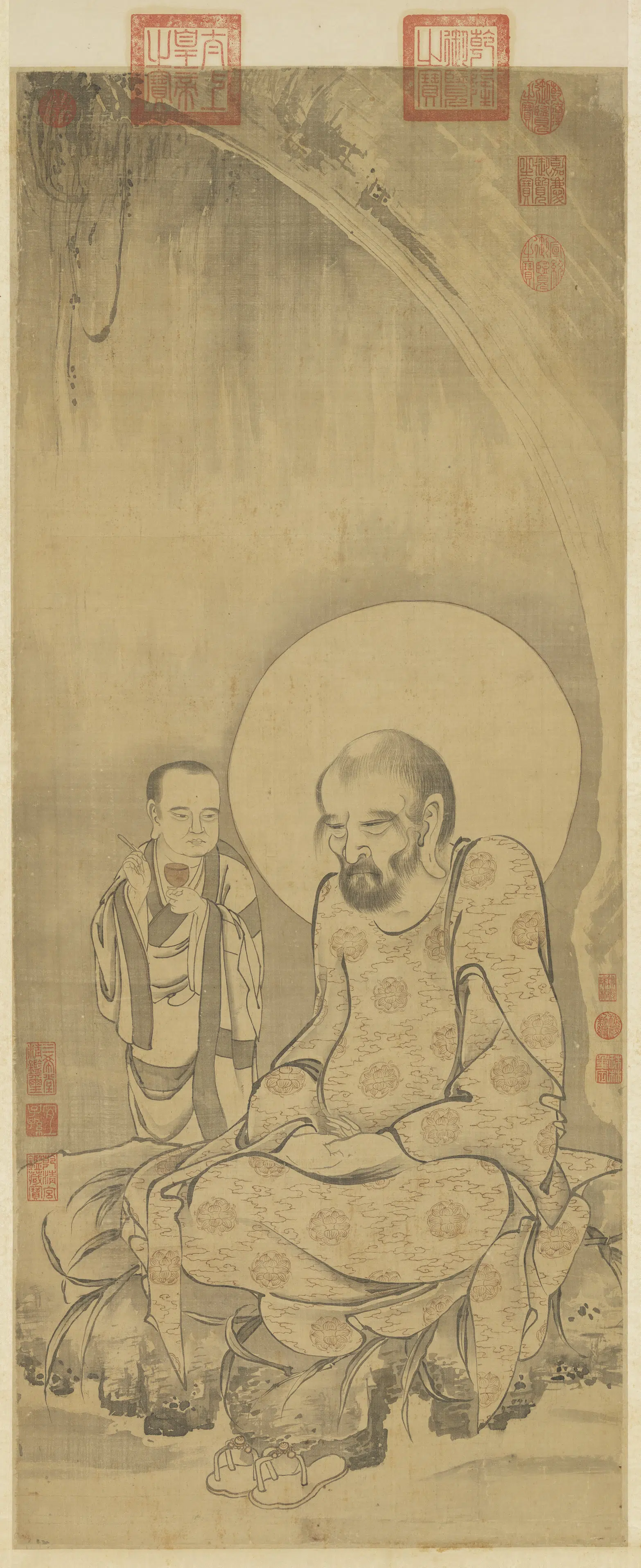 元代《元人画第五拔杂哩逋答喇尊者图轴》