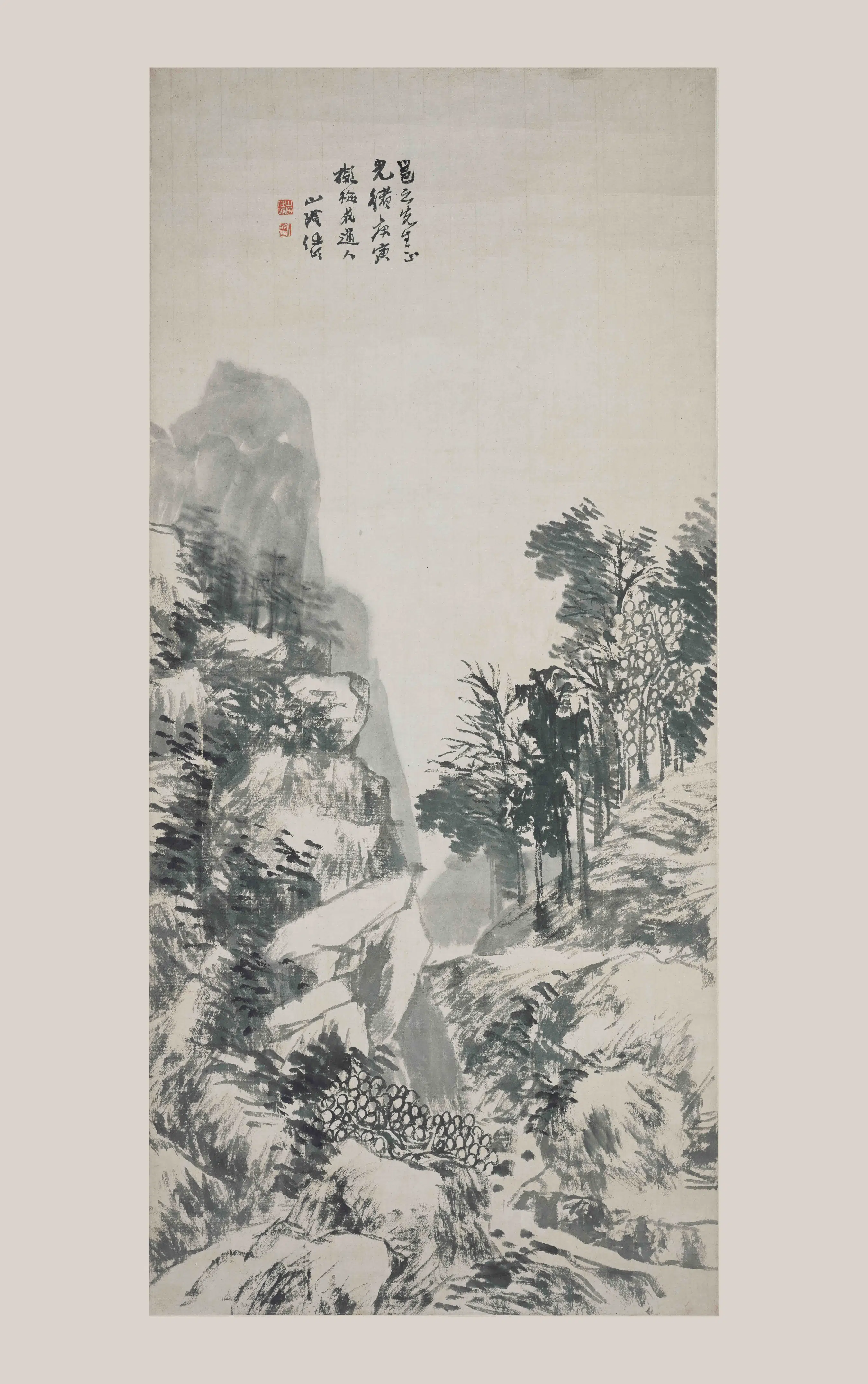 清代【任伯年（任颐）】《墨笔山水轴》