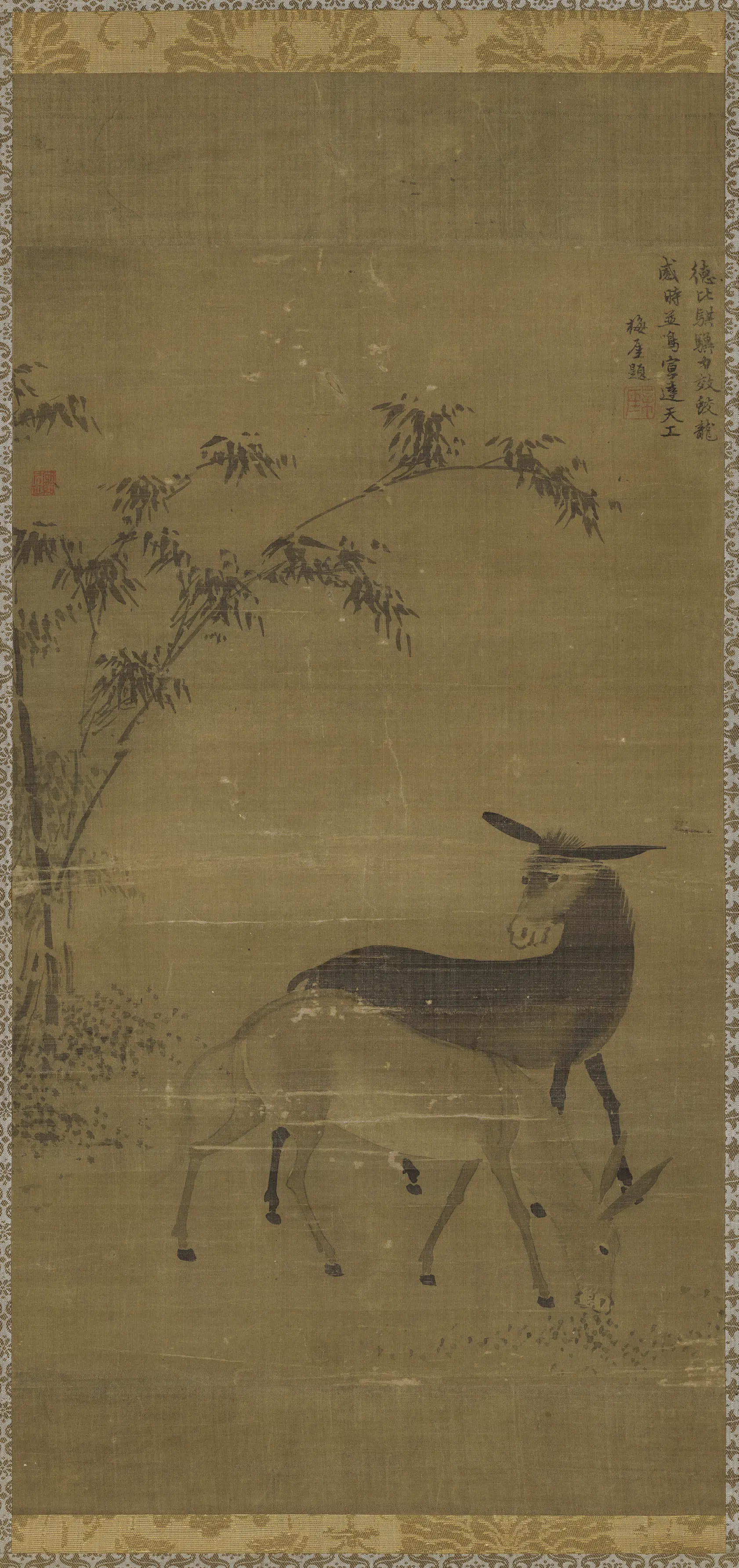 元朝【研溪居士】《画牛驴双幅图轴-画驴》