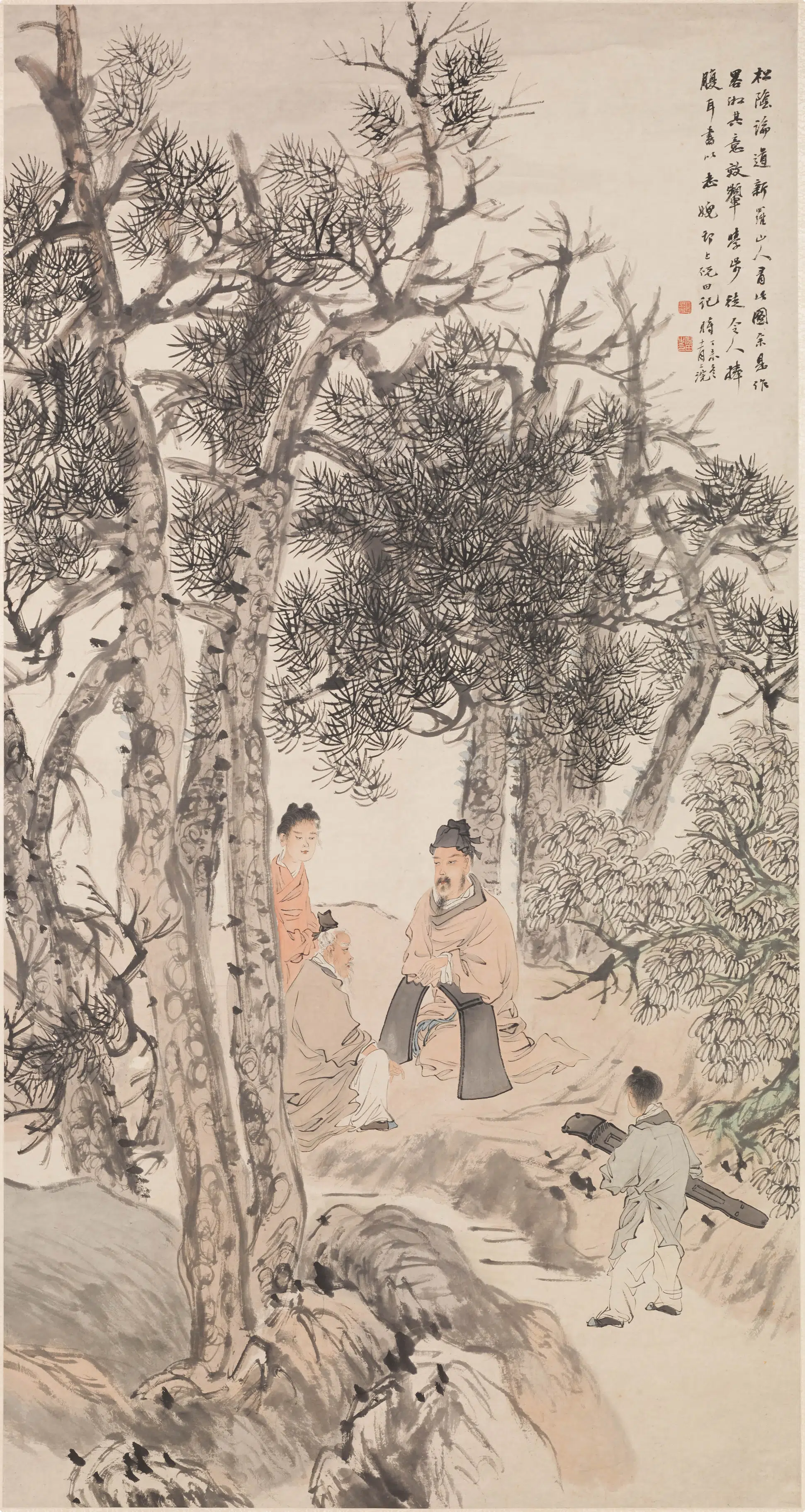 清代【倪田】《松荫论道图轴》