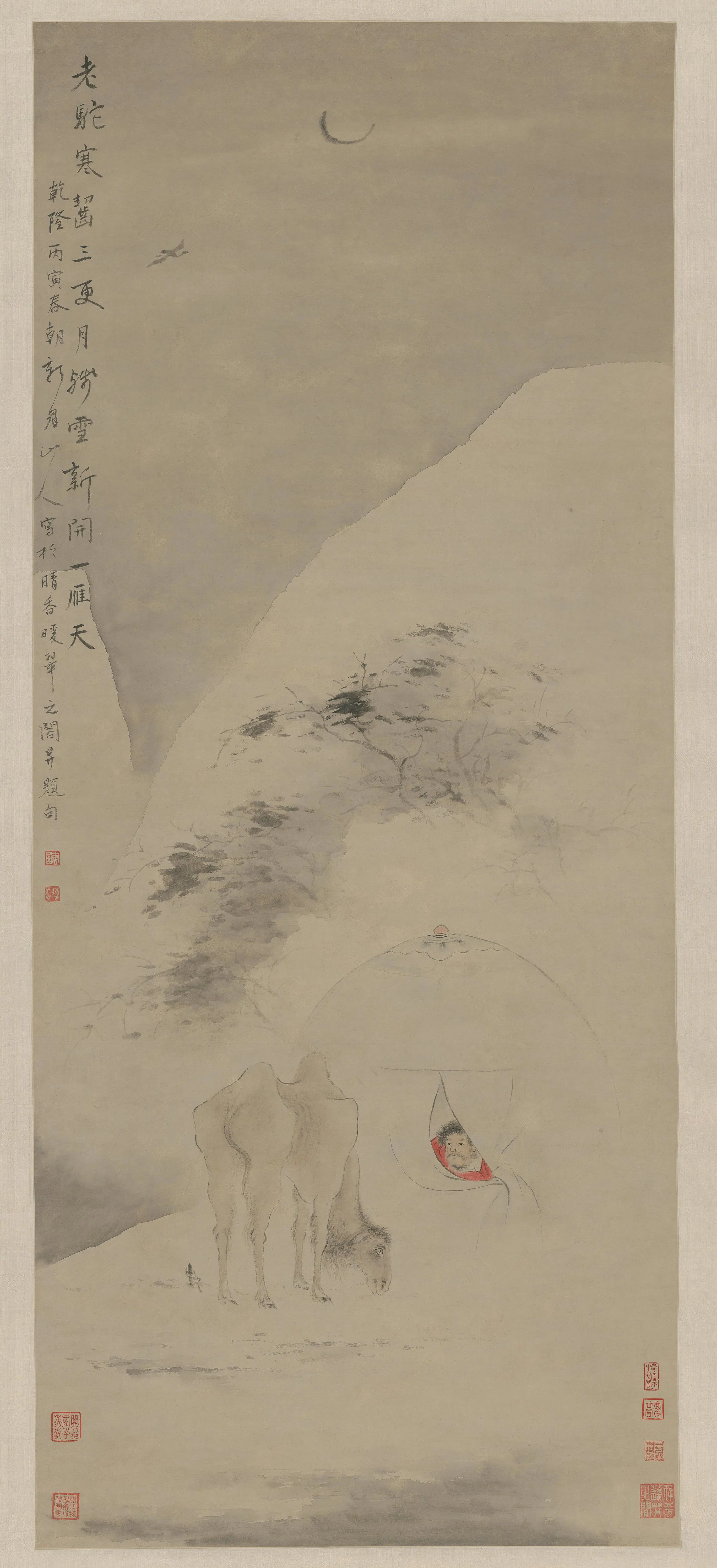 清代【华嵒】《寒驼残雪图轴》