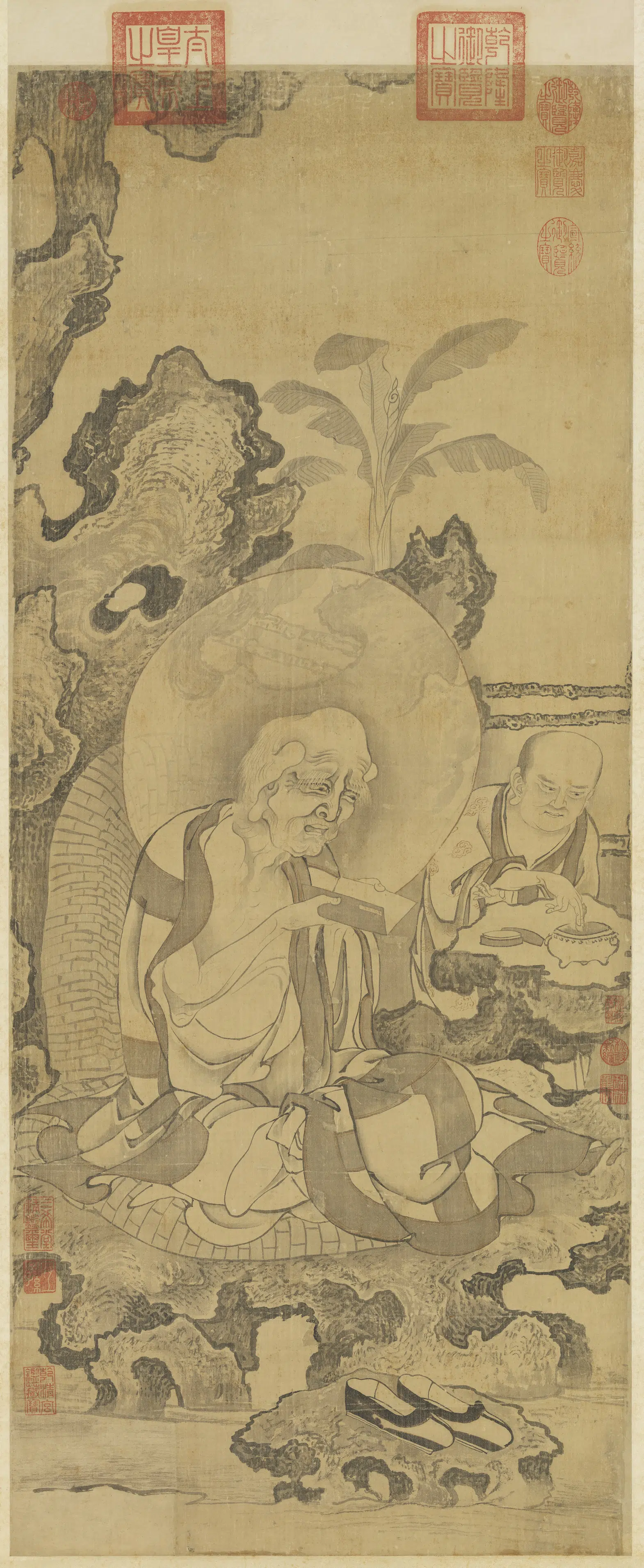元代《元人画第十喇呼拉尊者图轴》