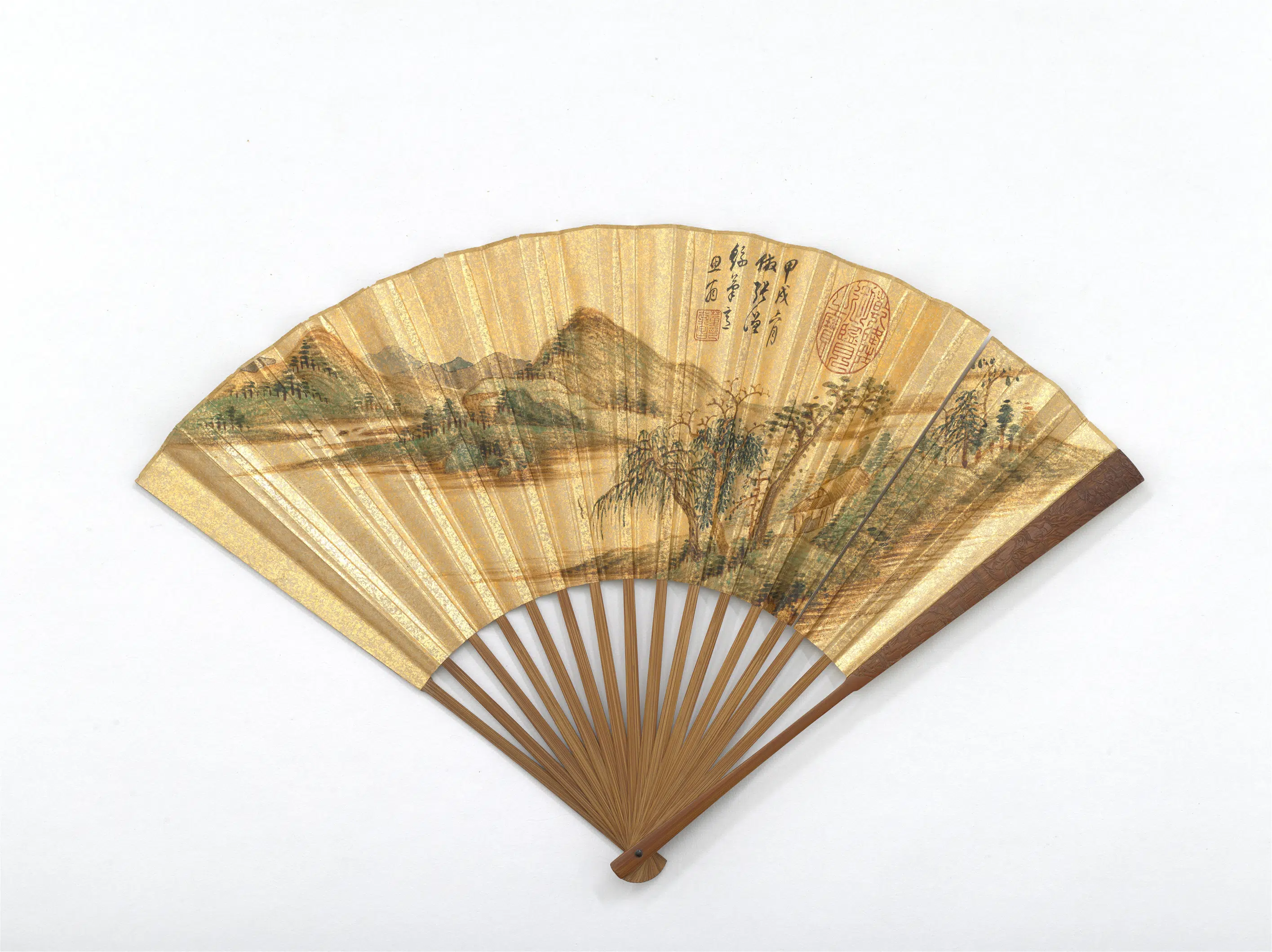 明代【董其昌】《画山水并自书临韭花帖-成扇》