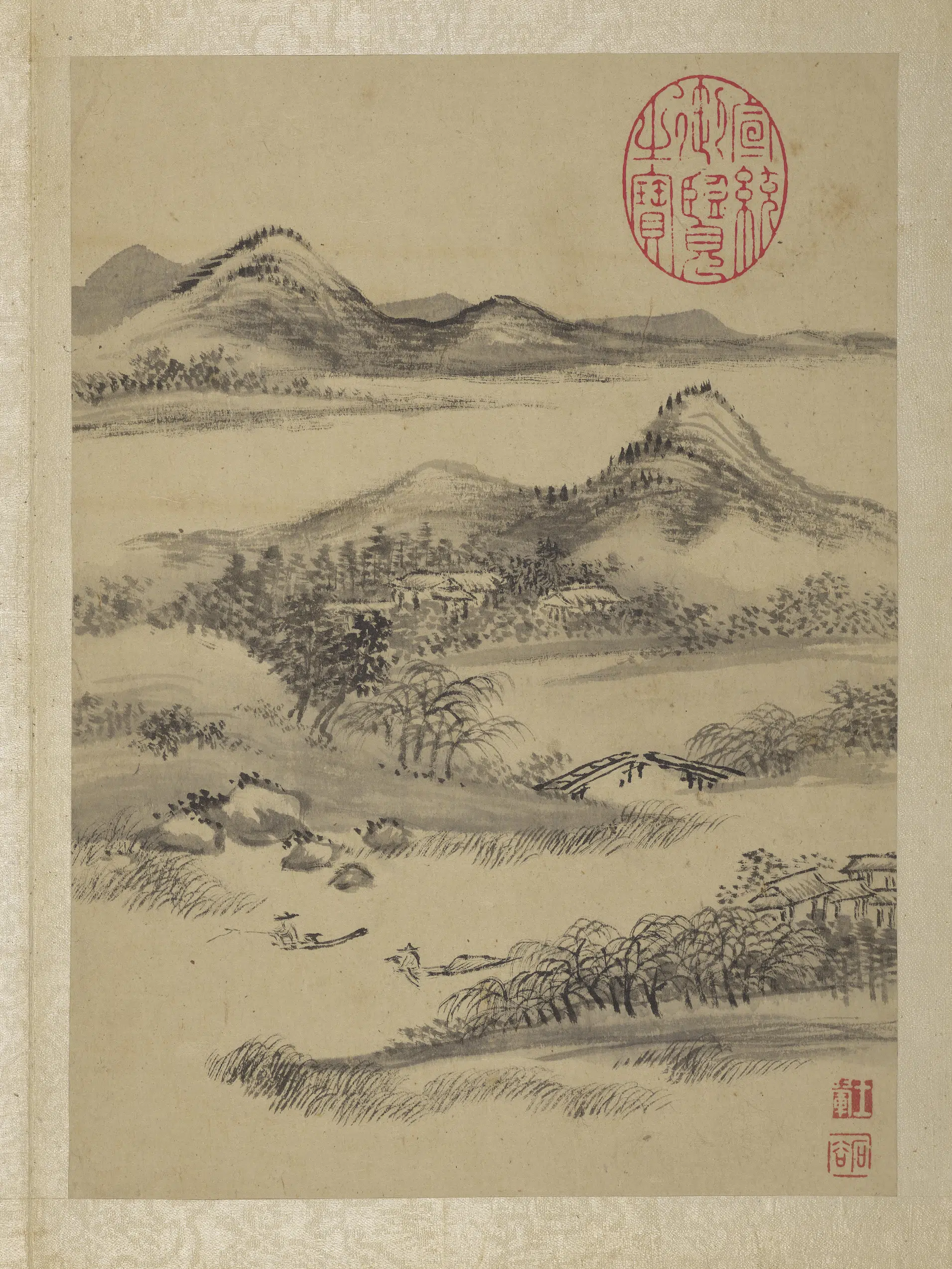 清代【王翚】《画山水册-柳桥通幽》