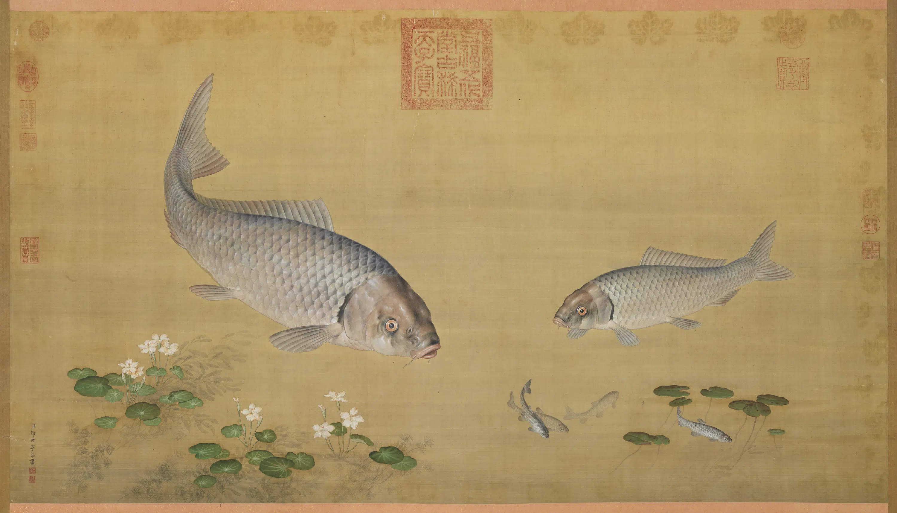 清代【郎世宁】《画鱼藻图轴》