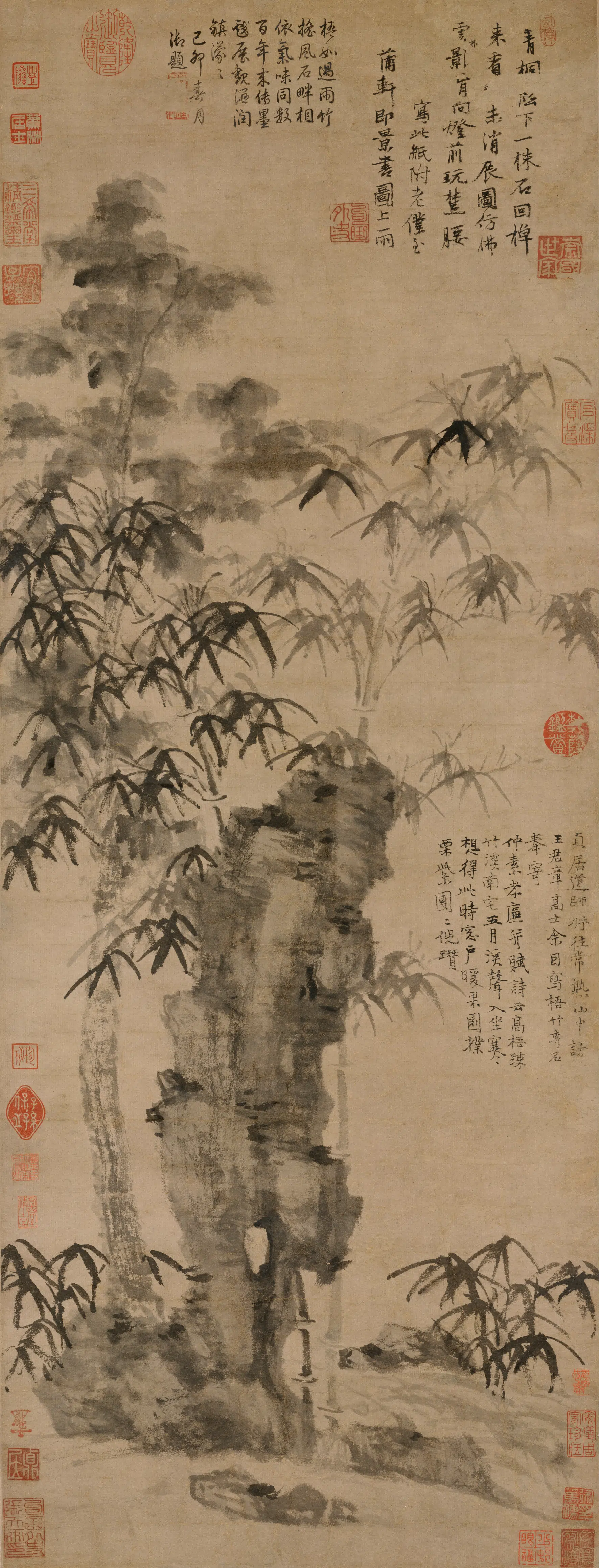 元朝【倪瓒】《梧竹秀石图轴》