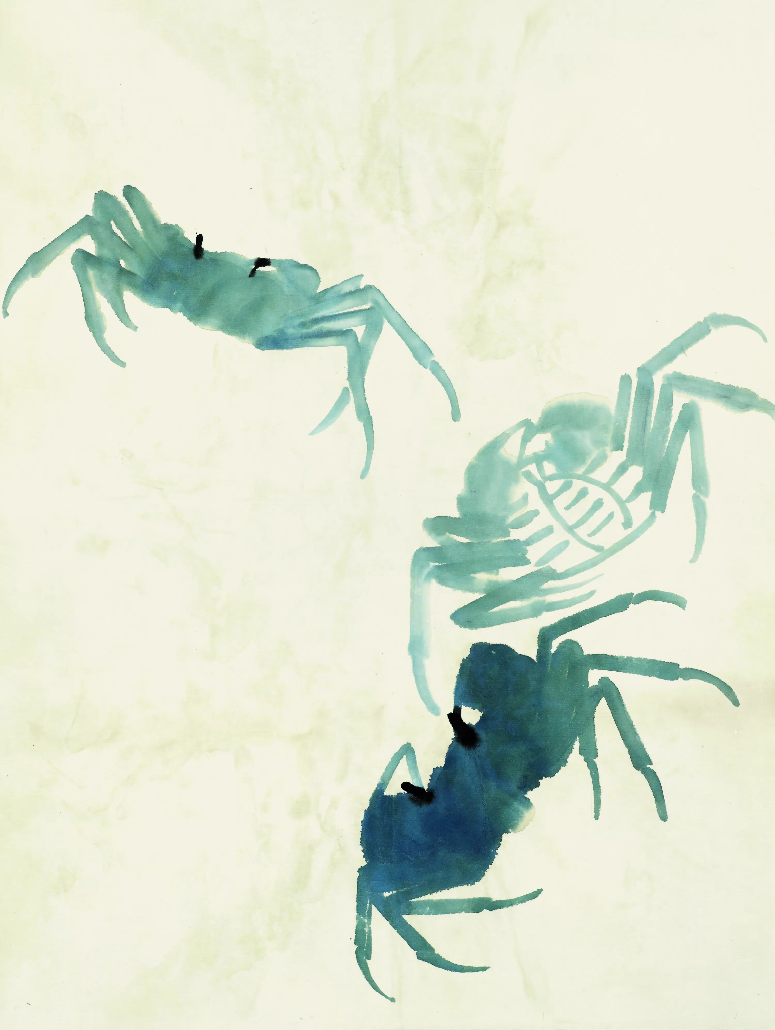 近现代【齐白石】《鱼虾册页之三色三蟹》