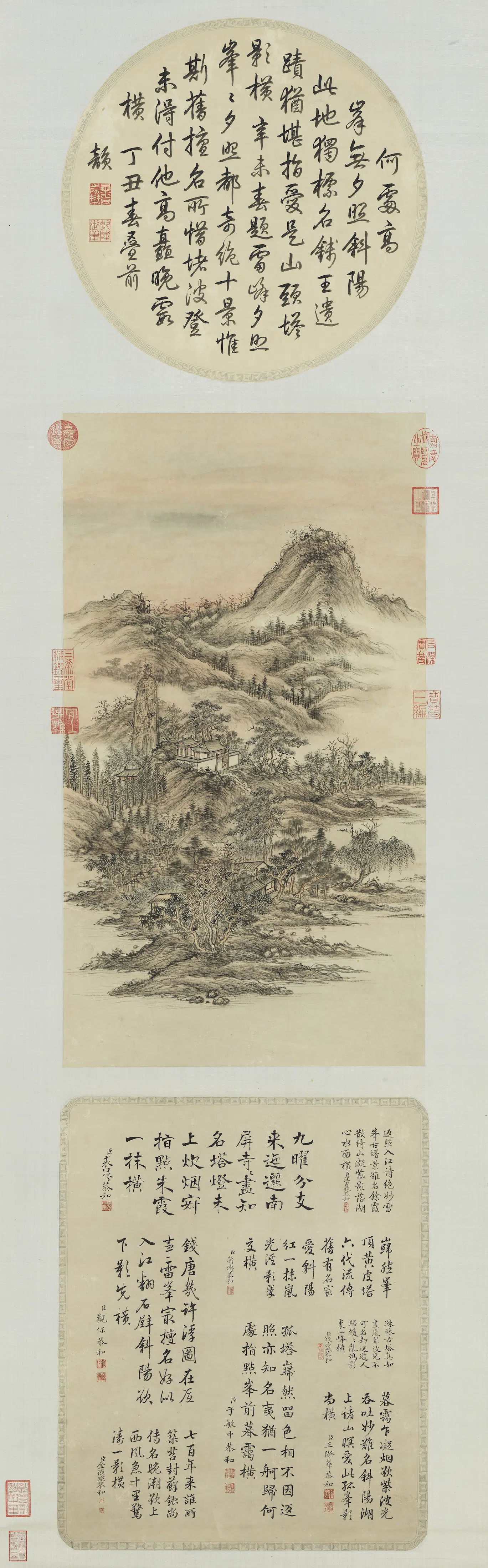 清代【董邦达】《雷峰夕照御题轴》