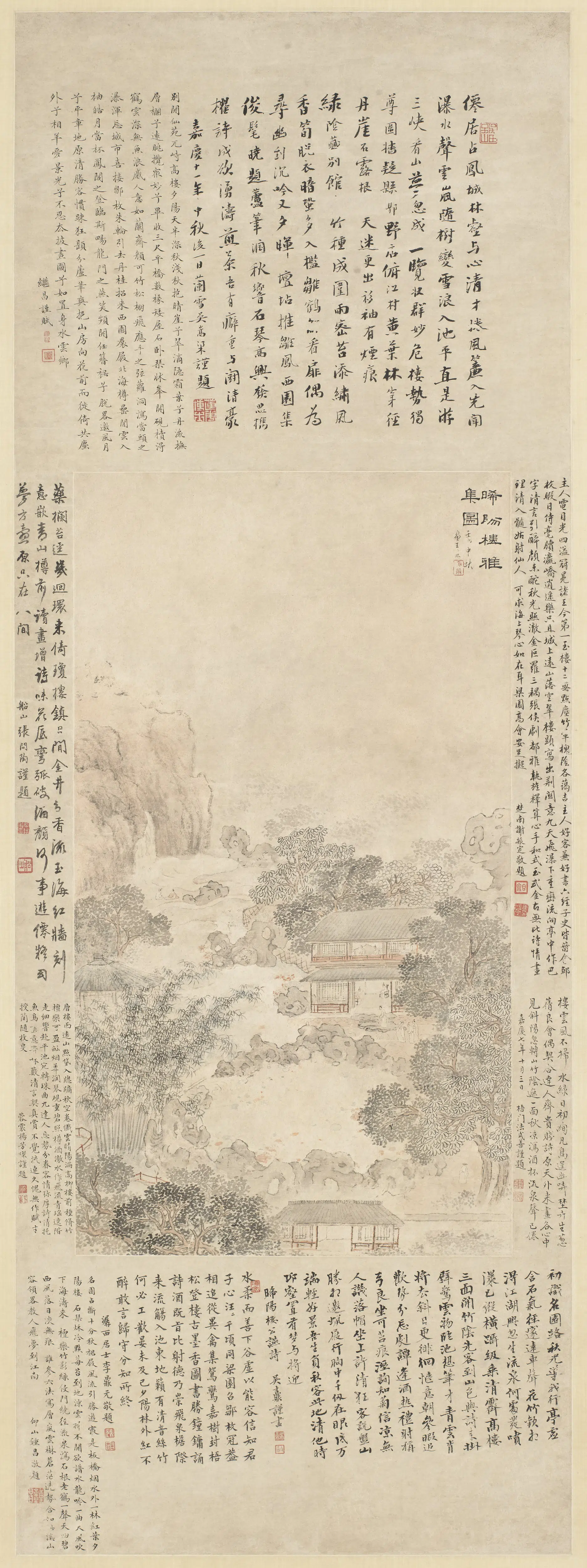 清代【王霖】《晞阳楼雅集图轴》
