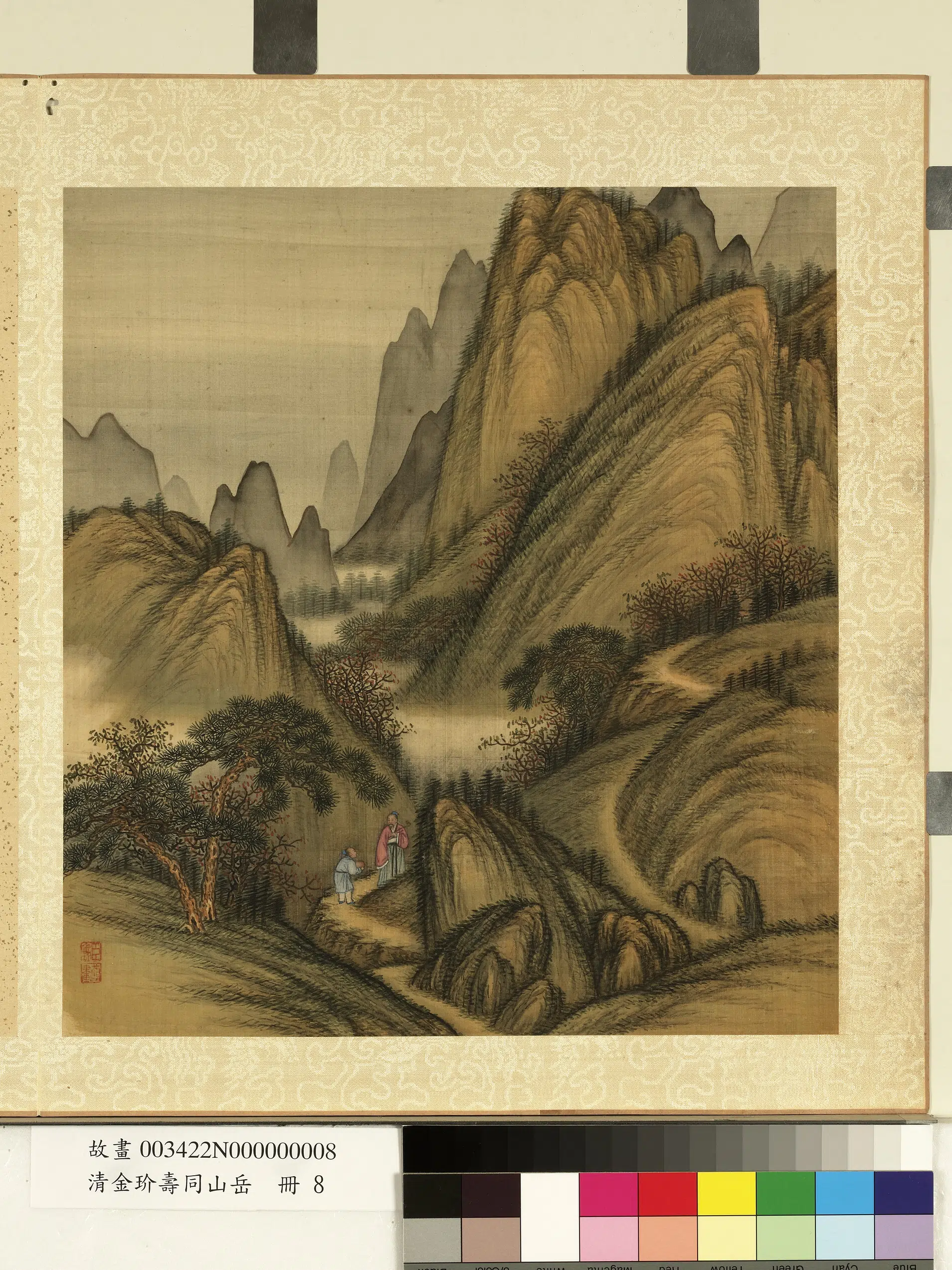 清代【金玠】《寿同山岳册-捧挑如意》