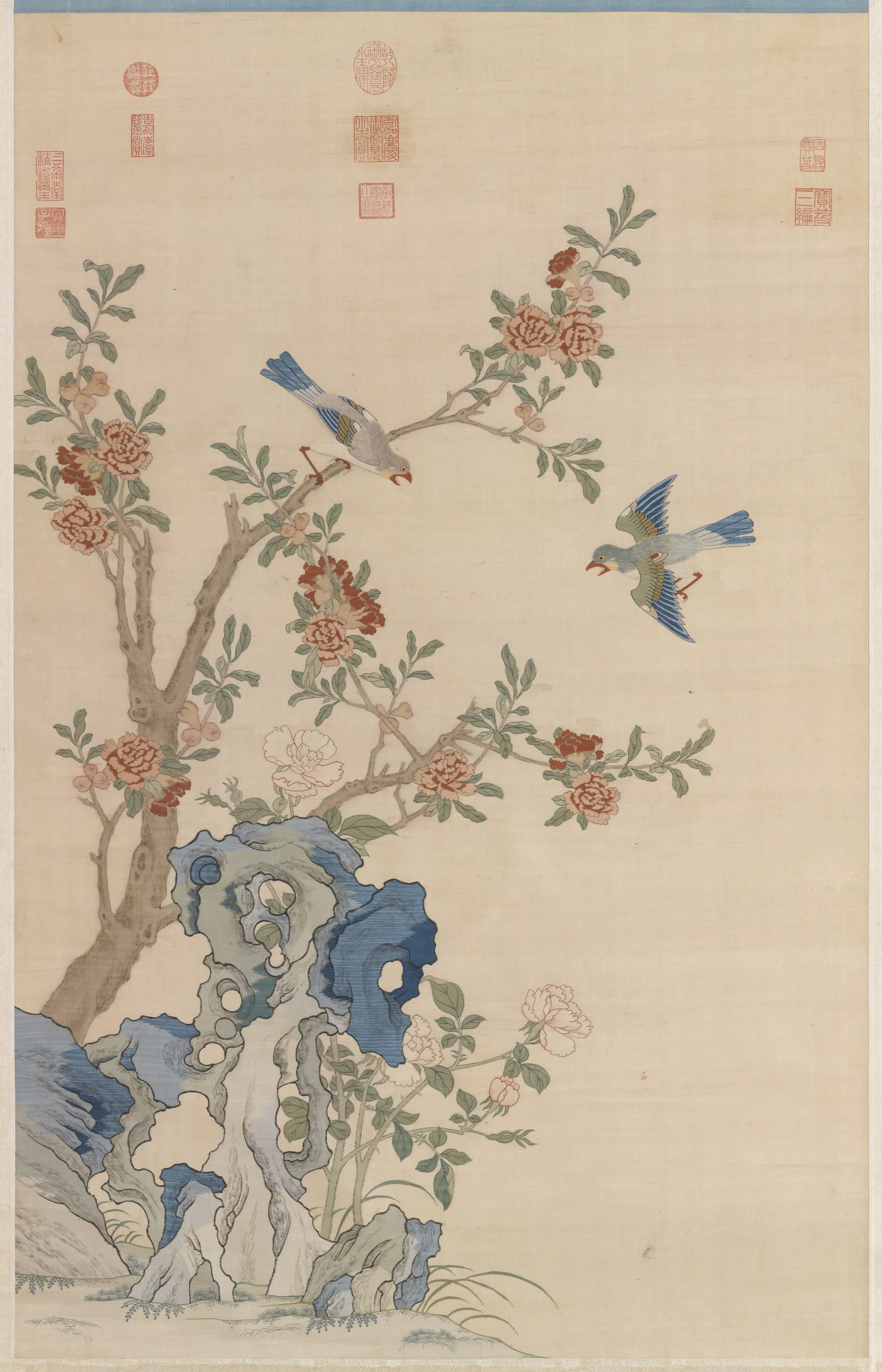 明朝《明缂丝花鸟图轴》