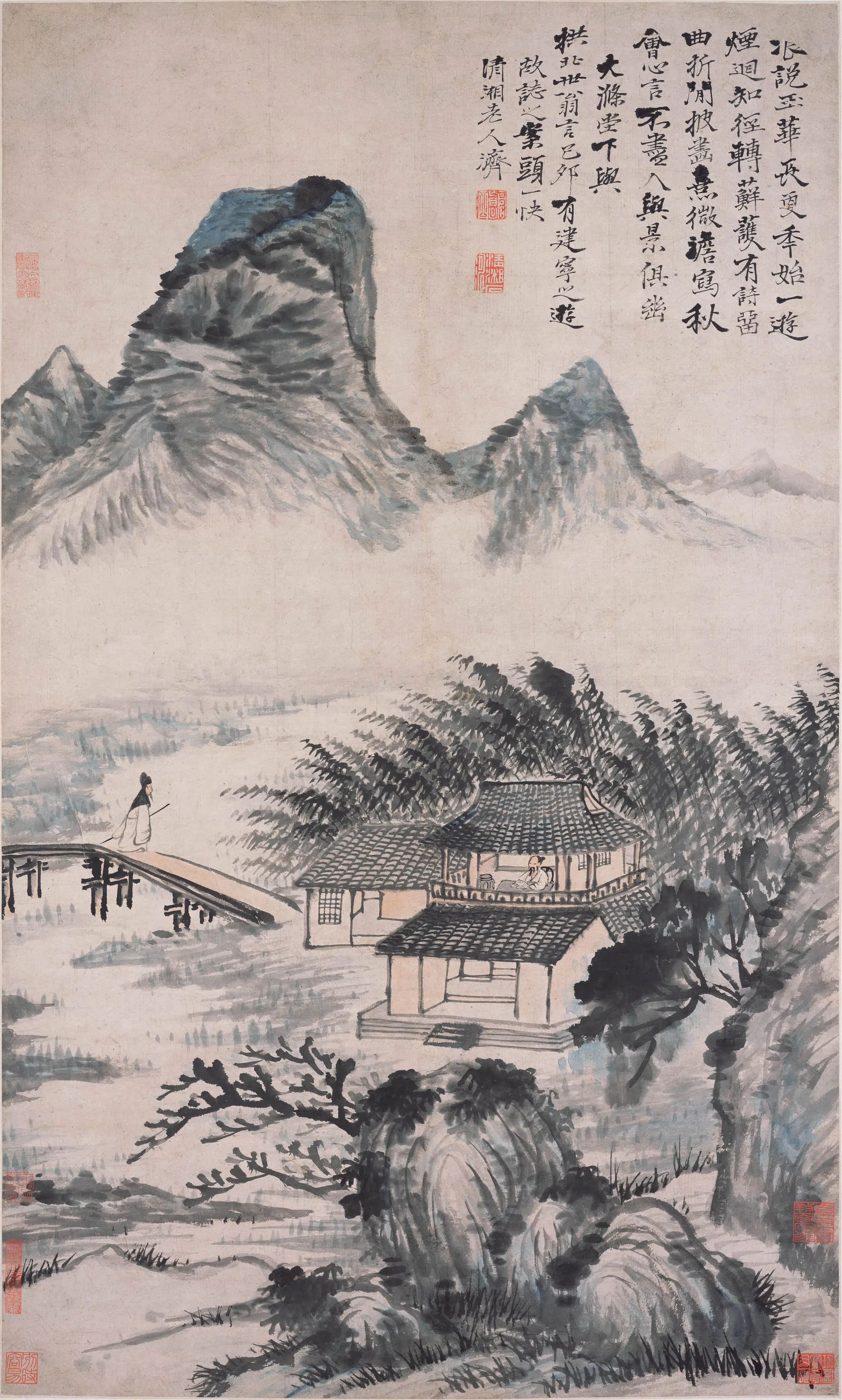 清代【石涛】《玉华秋游图轴》