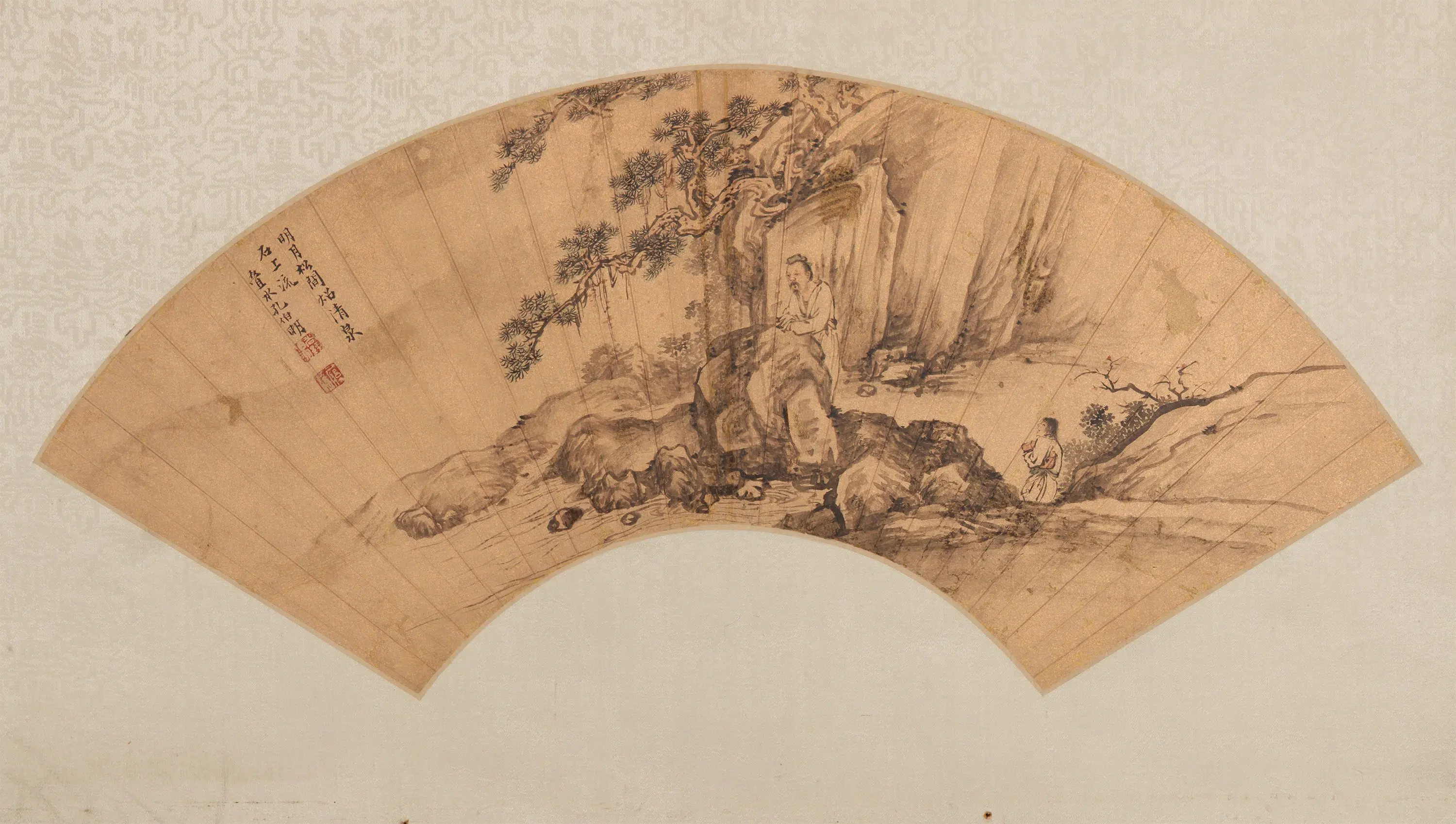 清朝【孔伯明】《山水金笺扇面》