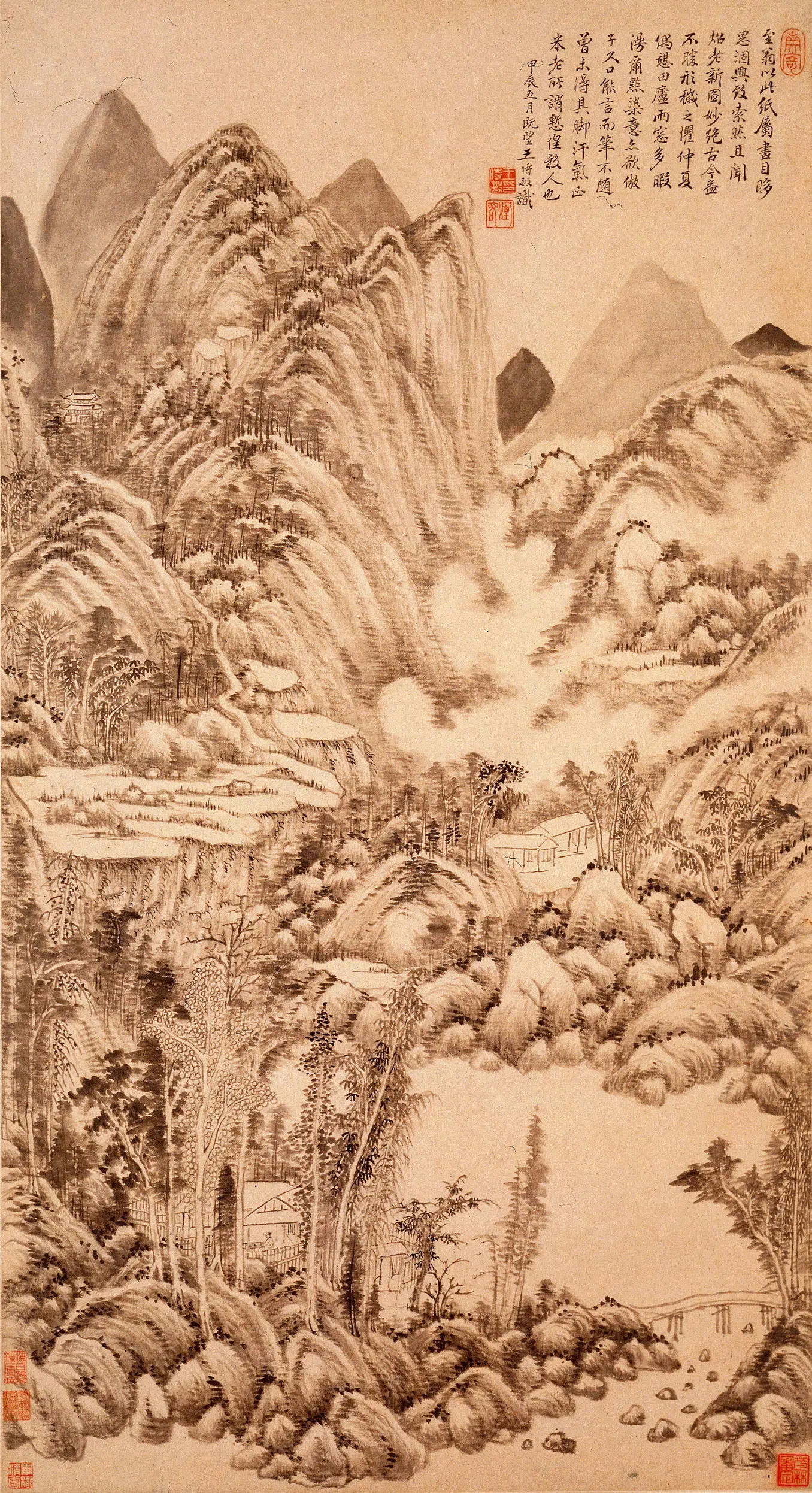 清代【王时敏】《为至翁作山水轴》