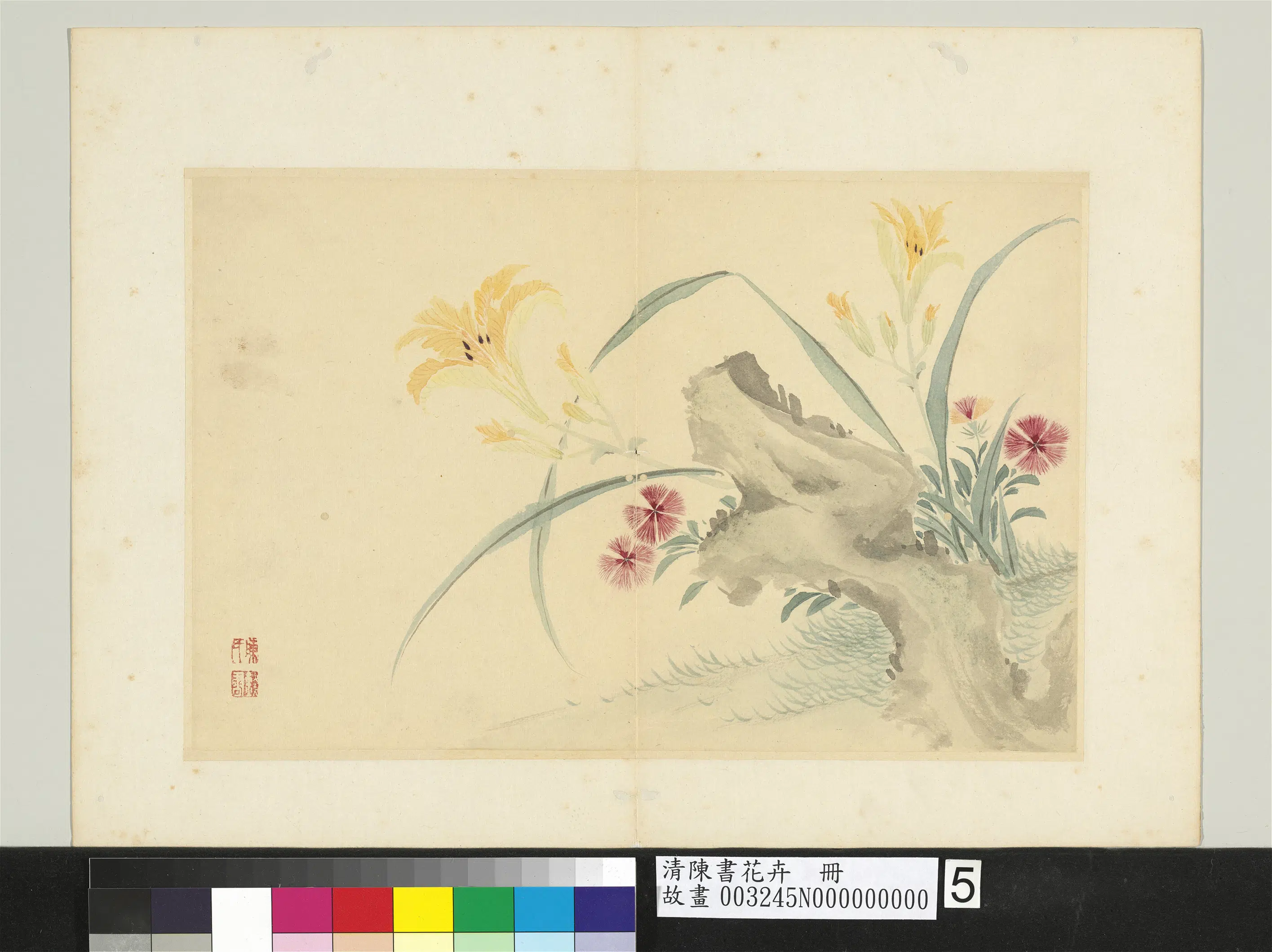 清代【陈书】《花卉册-石竹萱花》