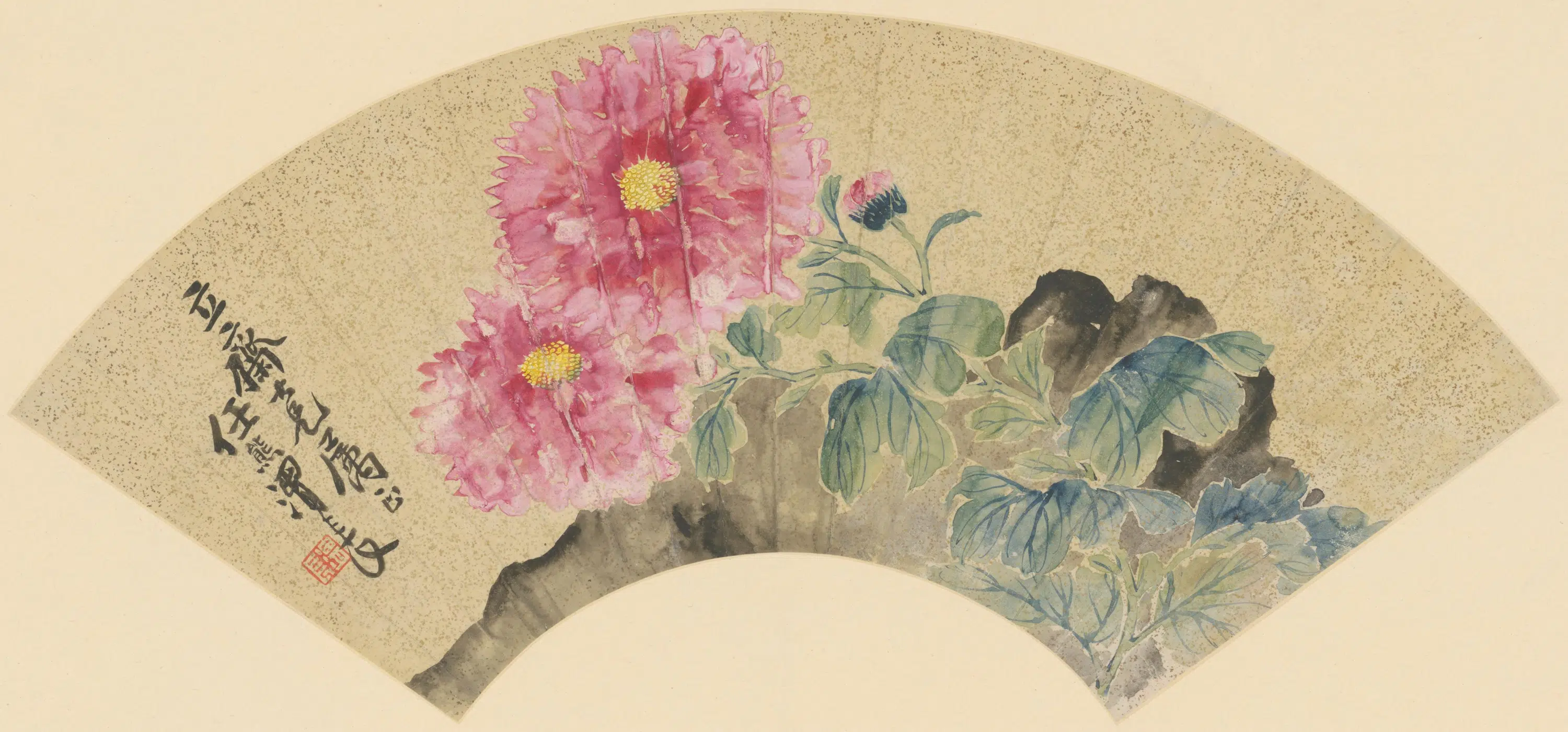 清代【任熊】《牡丹扇面》