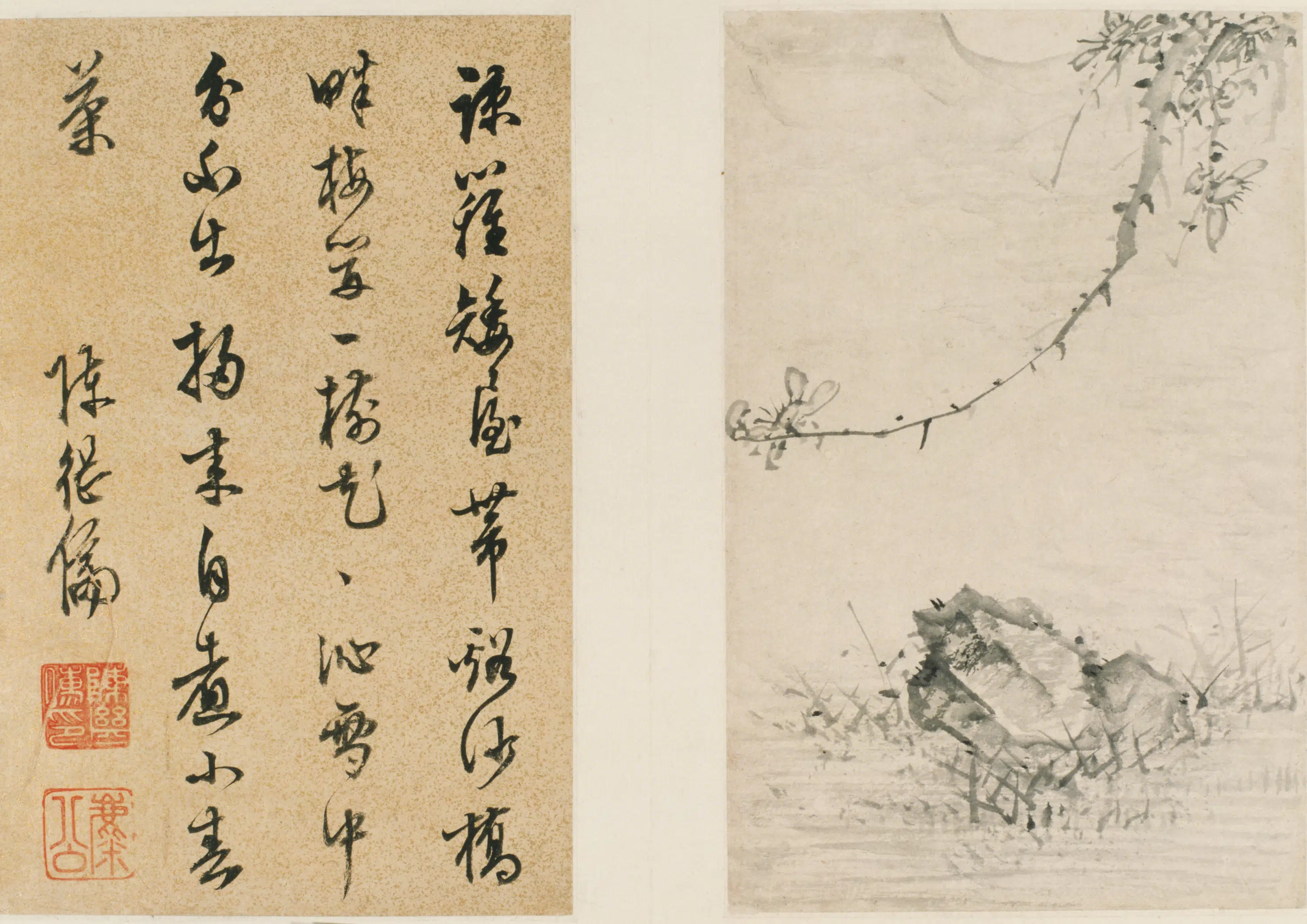 明朝【陈继儒】《梅花及书诗画册-2开》 第1张