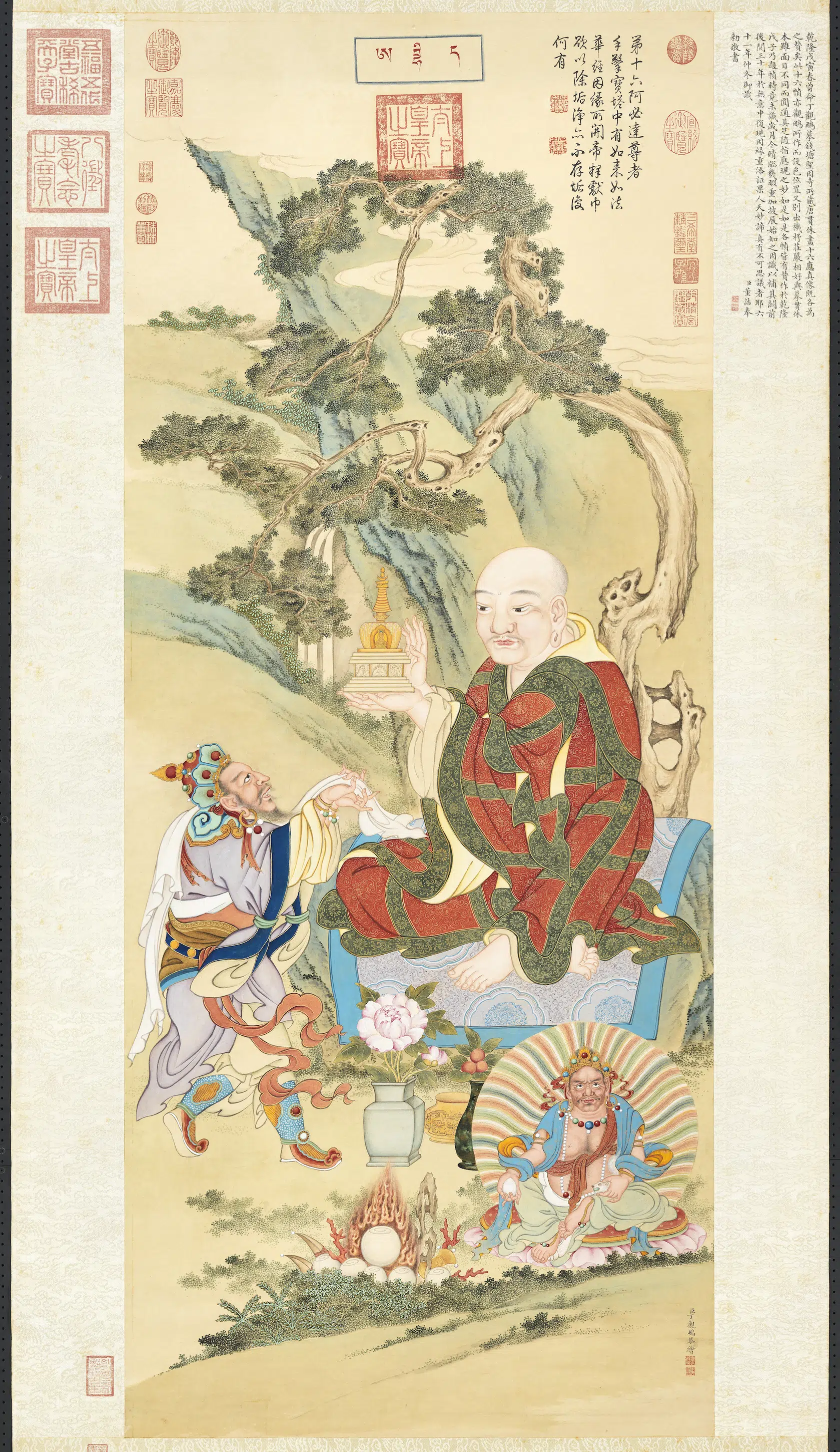 清代【丁观鹏】《十六应真像（十六）第十六阿必达尊者图轴》