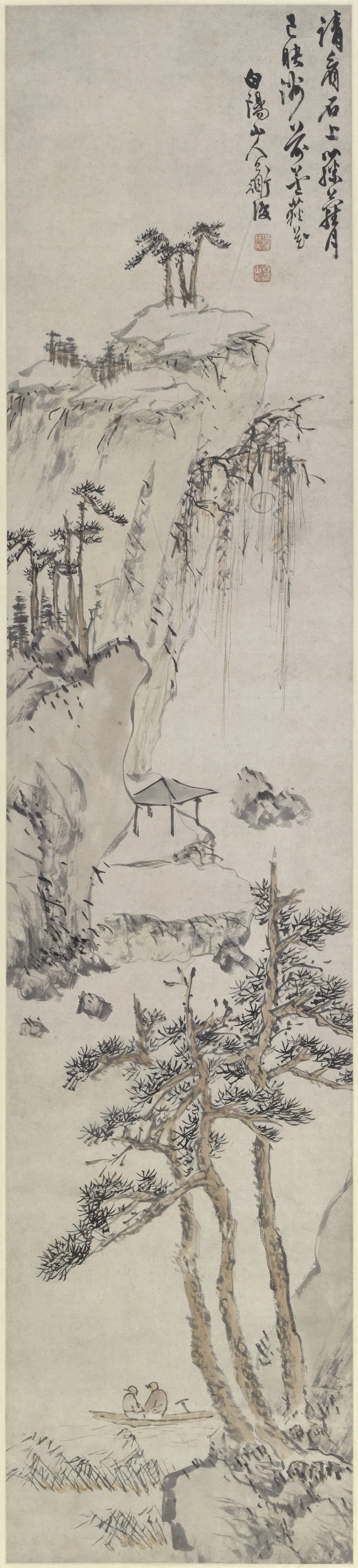 明朝【陈淳（道复）】《观月图轴》