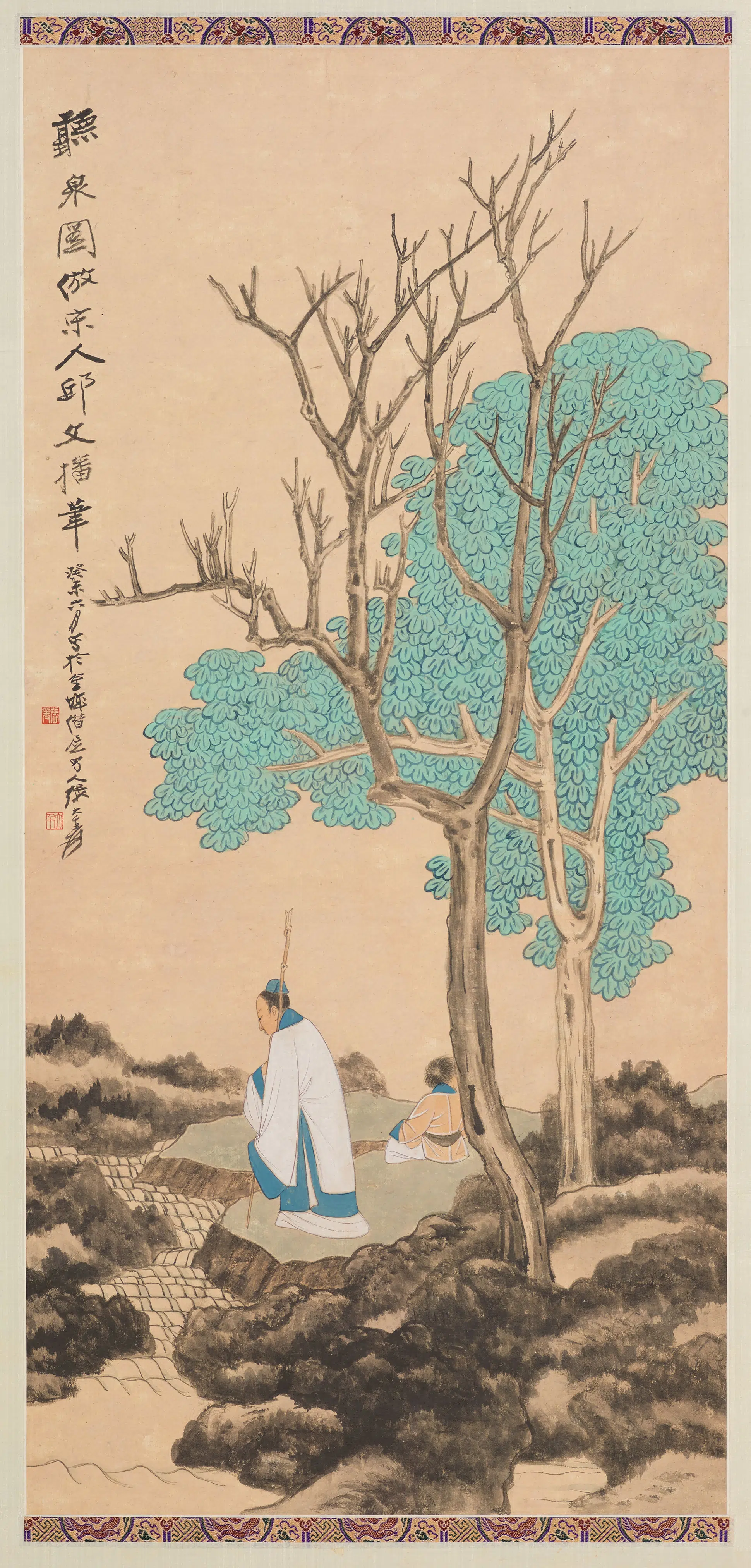 近现代【张大千】《听泉图轴》